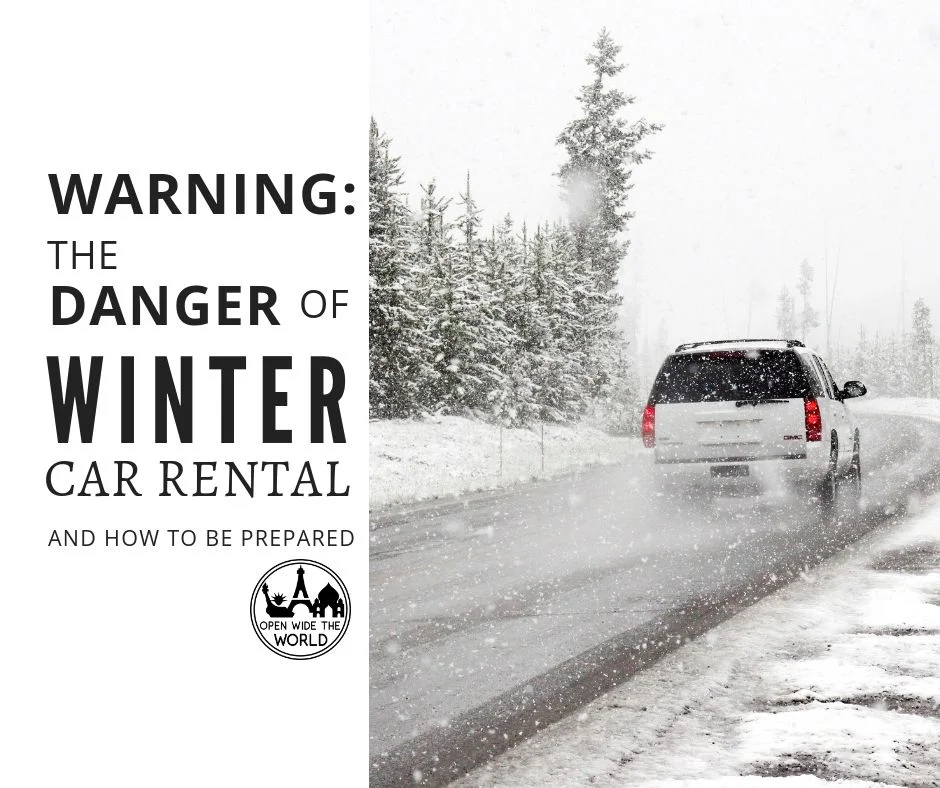 Renting a car in winter? What to know before you pick up your rental car, especially if you will be driving in snow, icy roads and wintery conditions. This is not your usual “how to drive in winter” post. This important information on car rentals from rental car companies could save your life! #rentalcars #winterdriving #openwidetheworld
