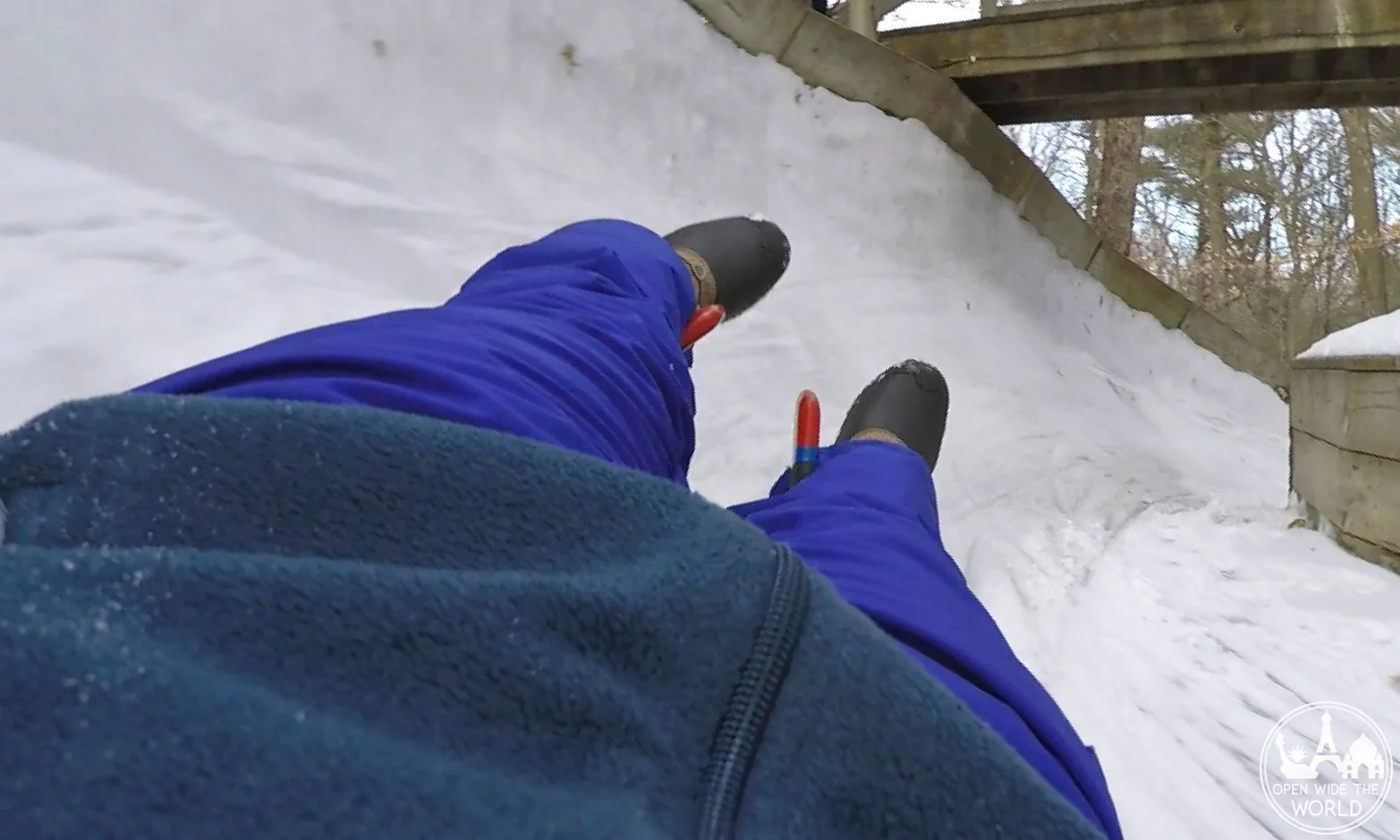 “Learn to Luge” at Muskegon Winter Sports Complex. Coming into “Frank’s Bank” turn, this single frame shot was extracted from our GoPro footage. #luge #openwidetheworld