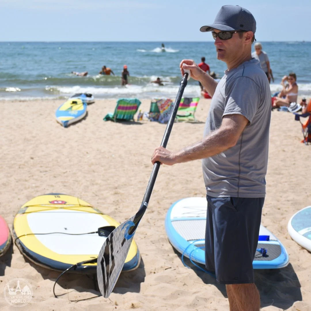 Instructor Marlow getting us ready for our first time on SUPs. Great Lakes Surf Festival, Muskegon, Michigan.