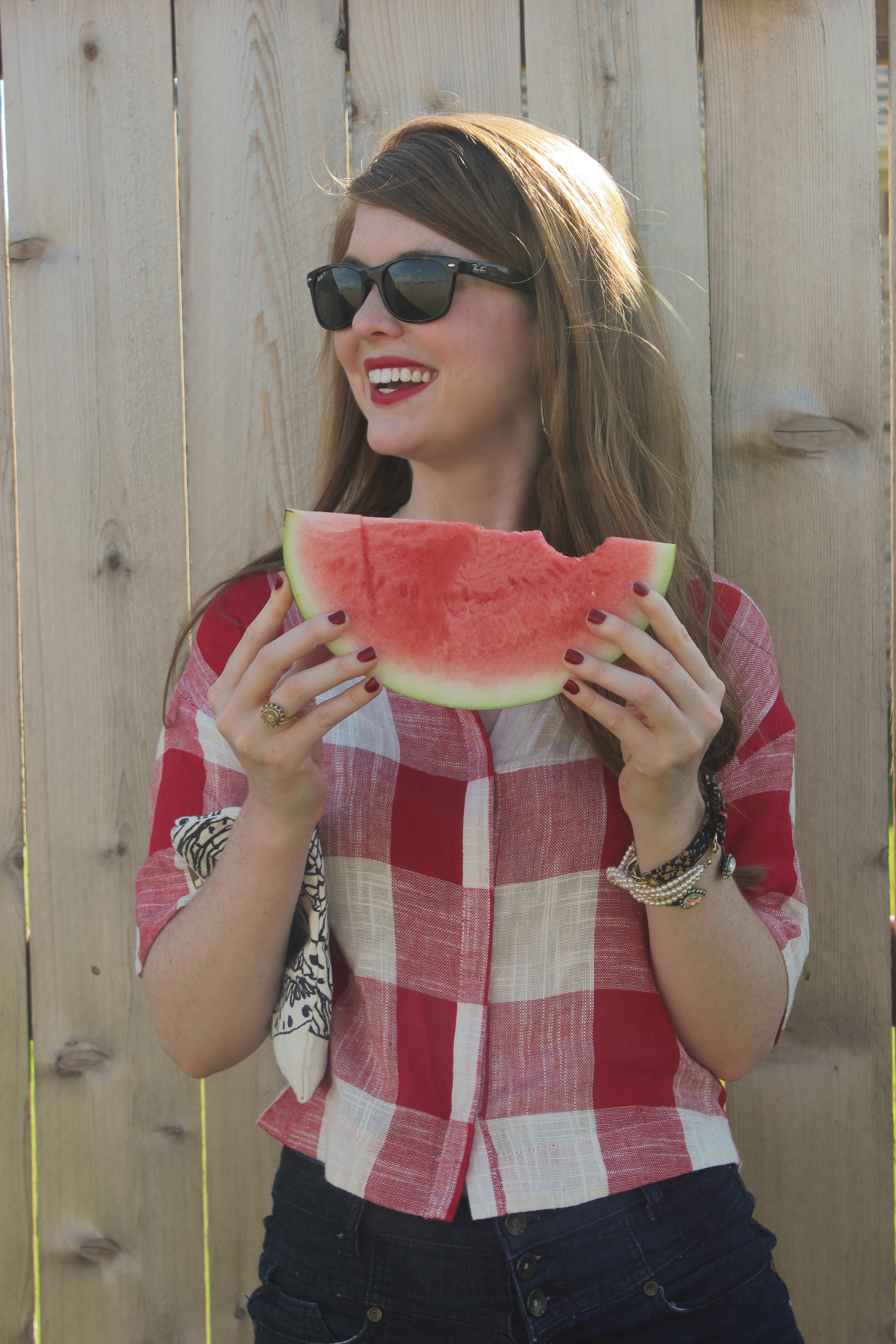 red gingham and denim shorts | Southern Elle Style | Dallas Fashion Blogger