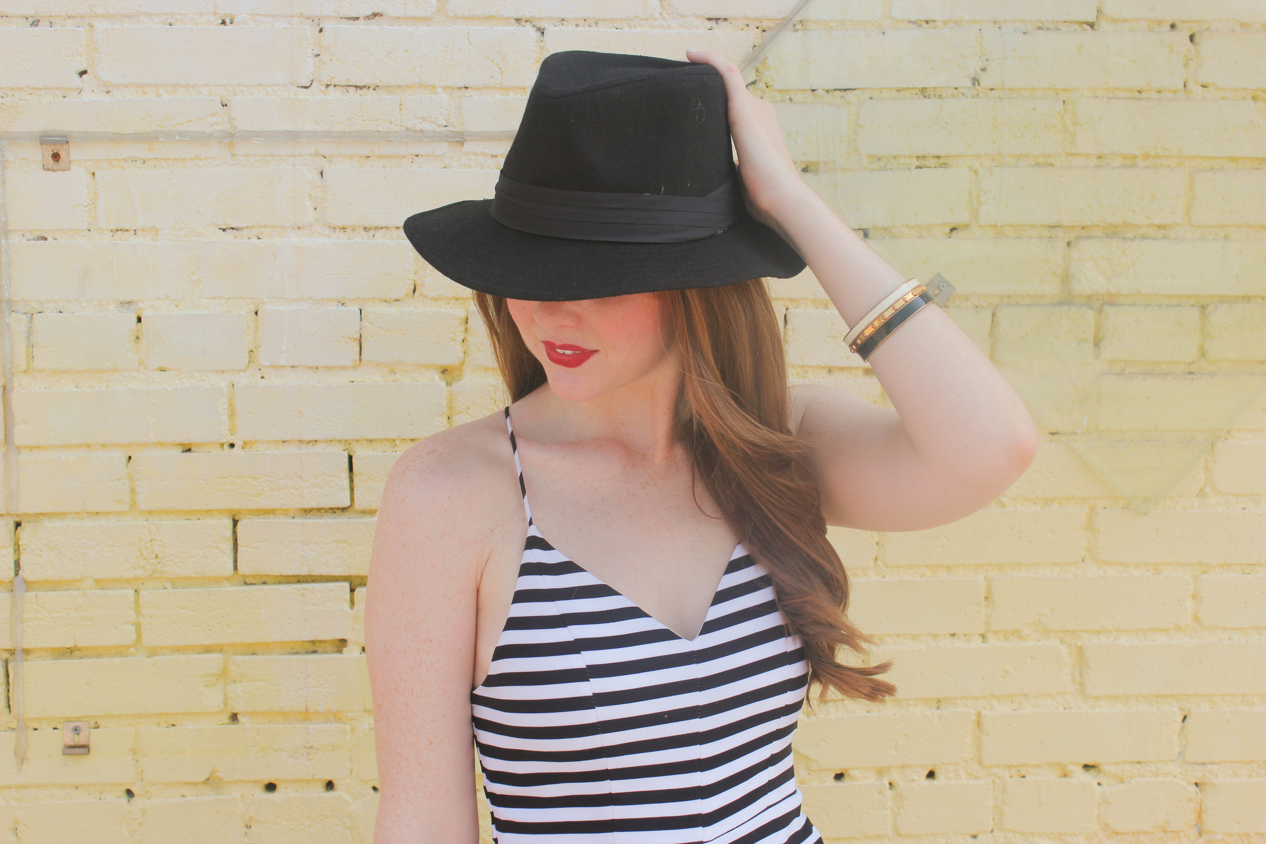 Black and White Romper, Felt Hat | Southern Elle Style | Dallas Fashion Blogger
