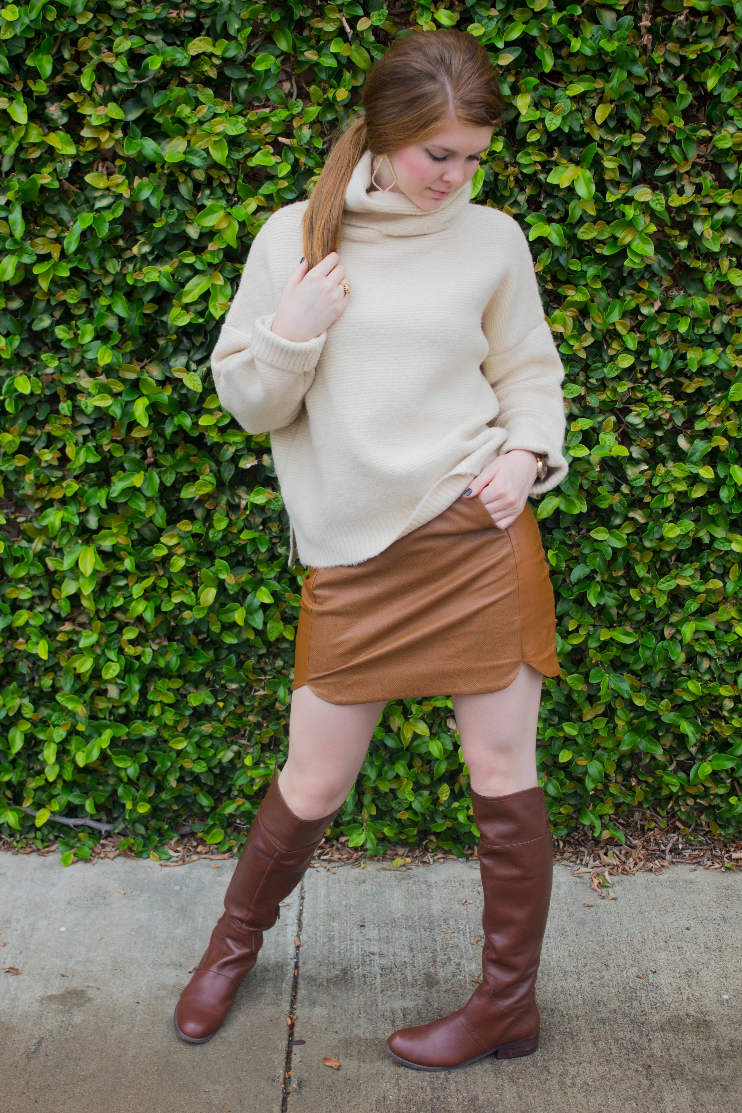 leather mini skirt and boots