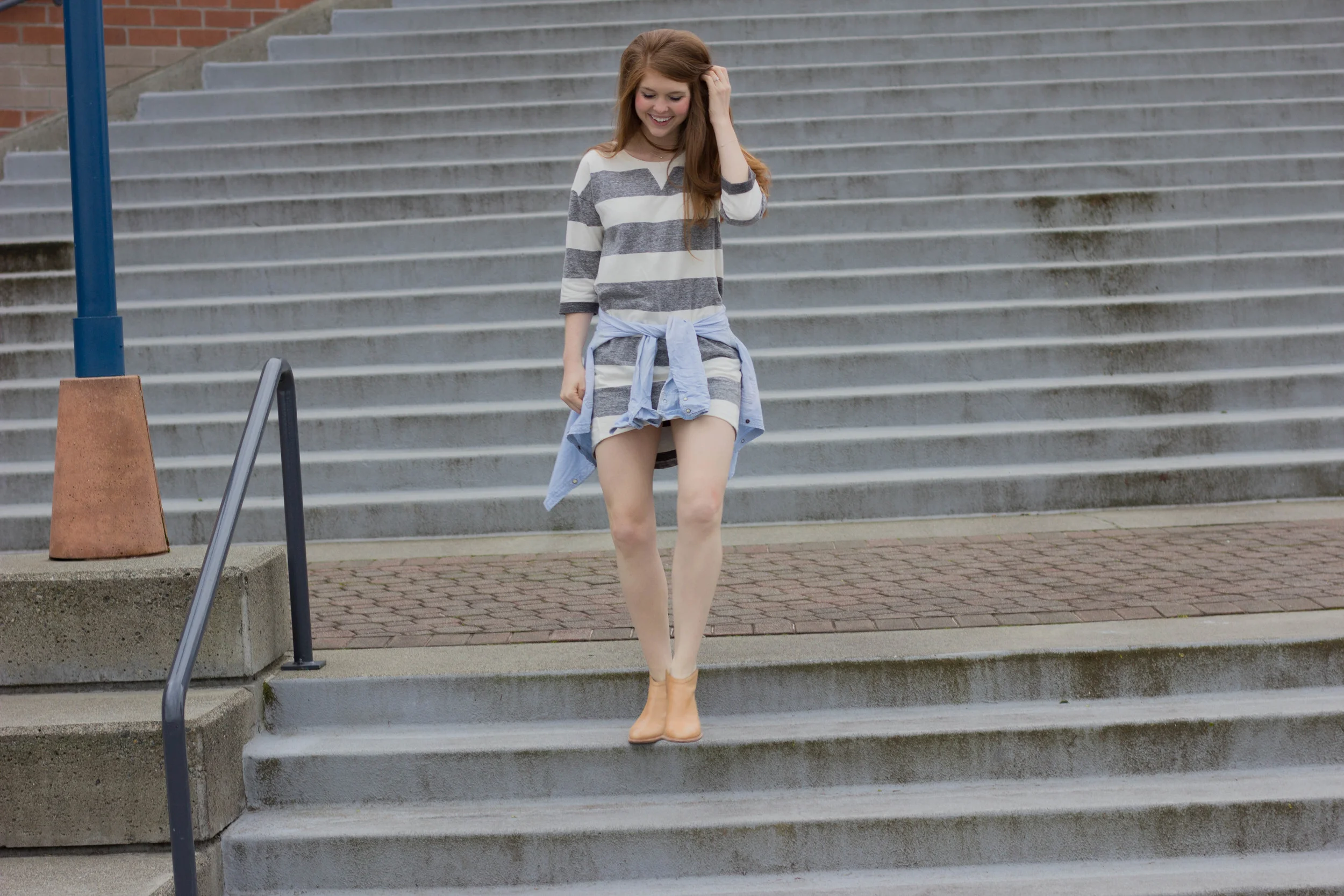 the woodmark hotel, seattle, washington, lake washington, haku booties, chambray top, ellison striped dress, the cutest hotel on lake washington