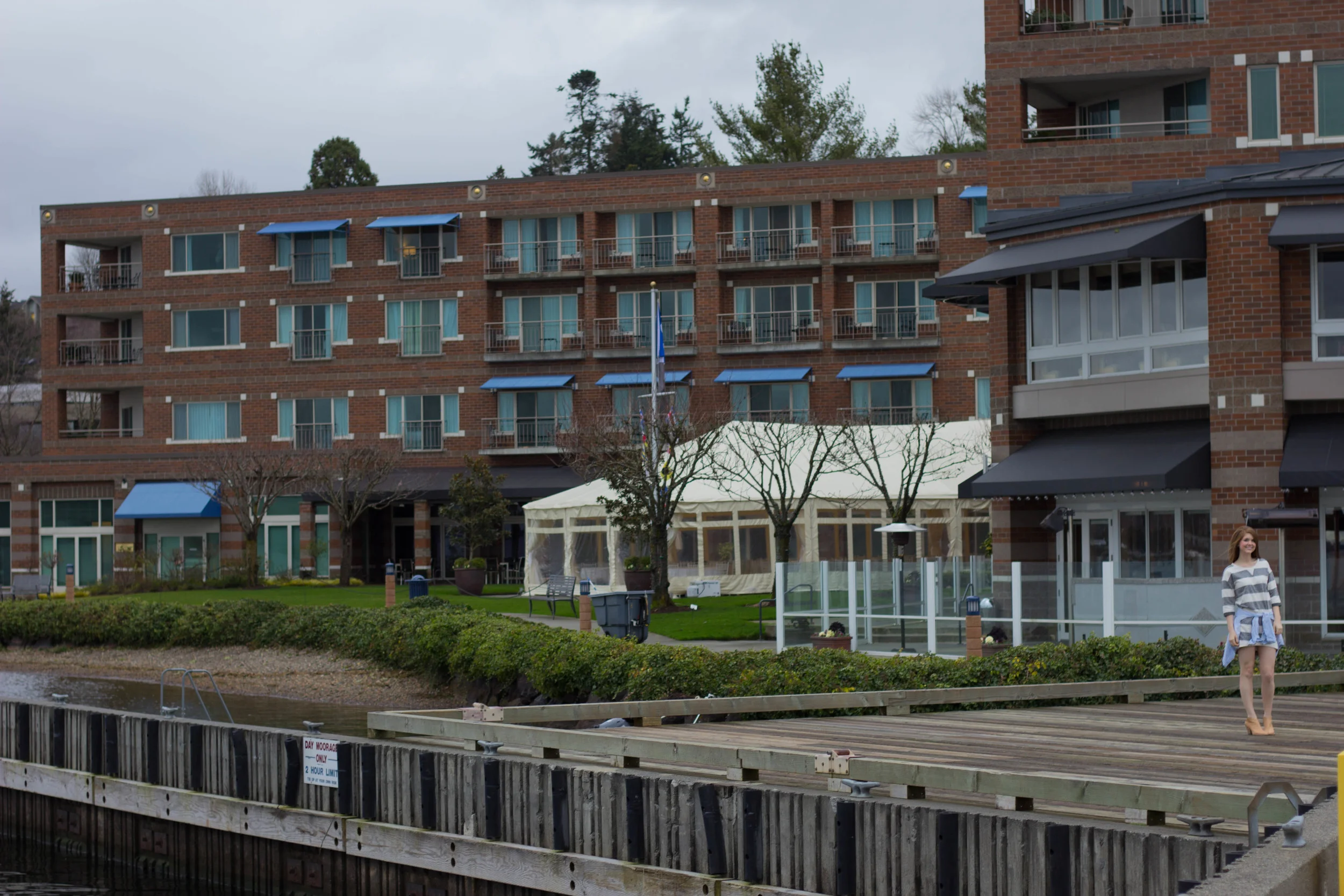 the woodmark hotel, seattle, washington, lake washington, haku booties, chambray top, ellison striped dress, the cutest hotel on lake washington