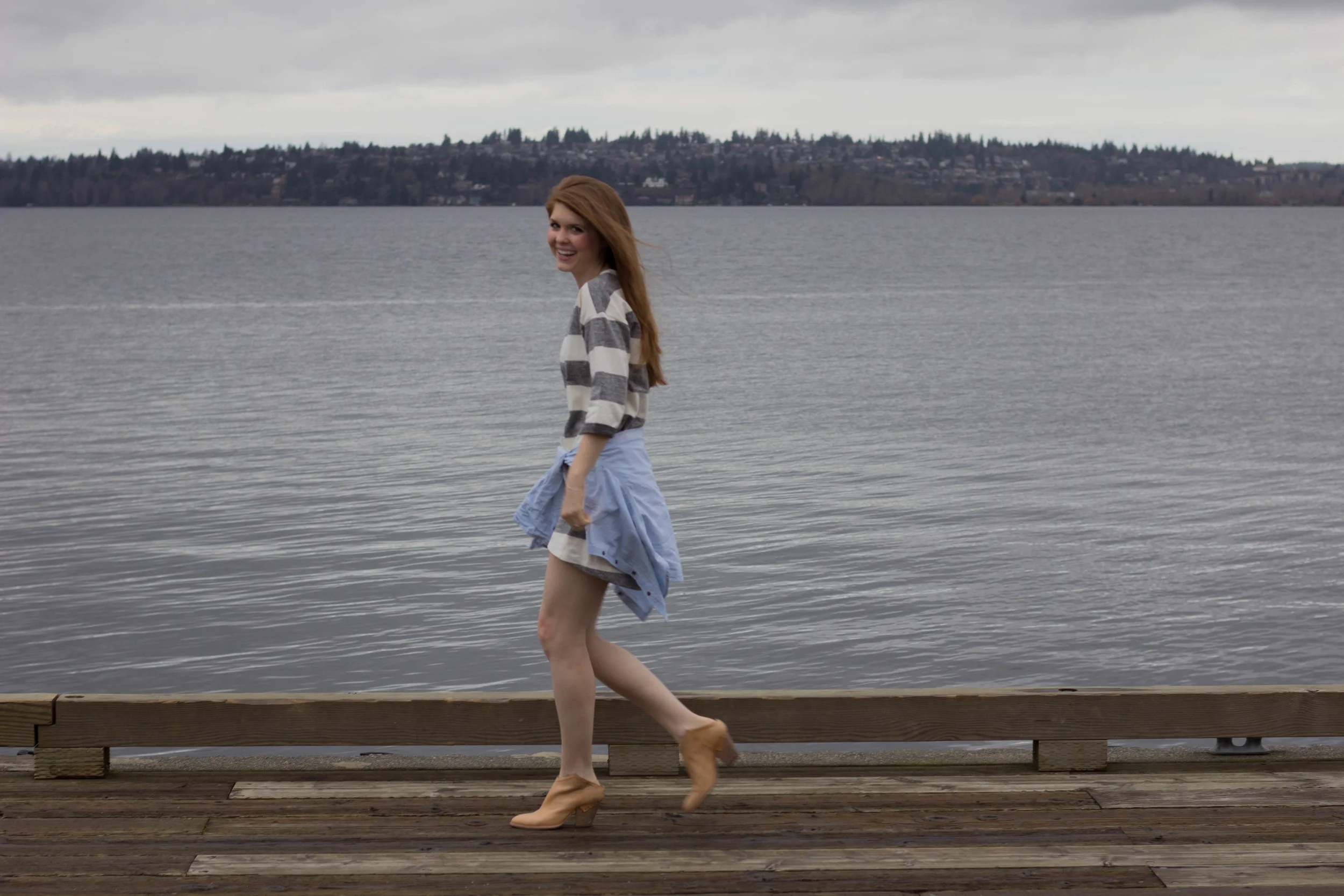 the woodmark hotel, seattle, washington, lake washington, haku booties, chambray top, ellison striped dress, the cutest hotel on lake washington