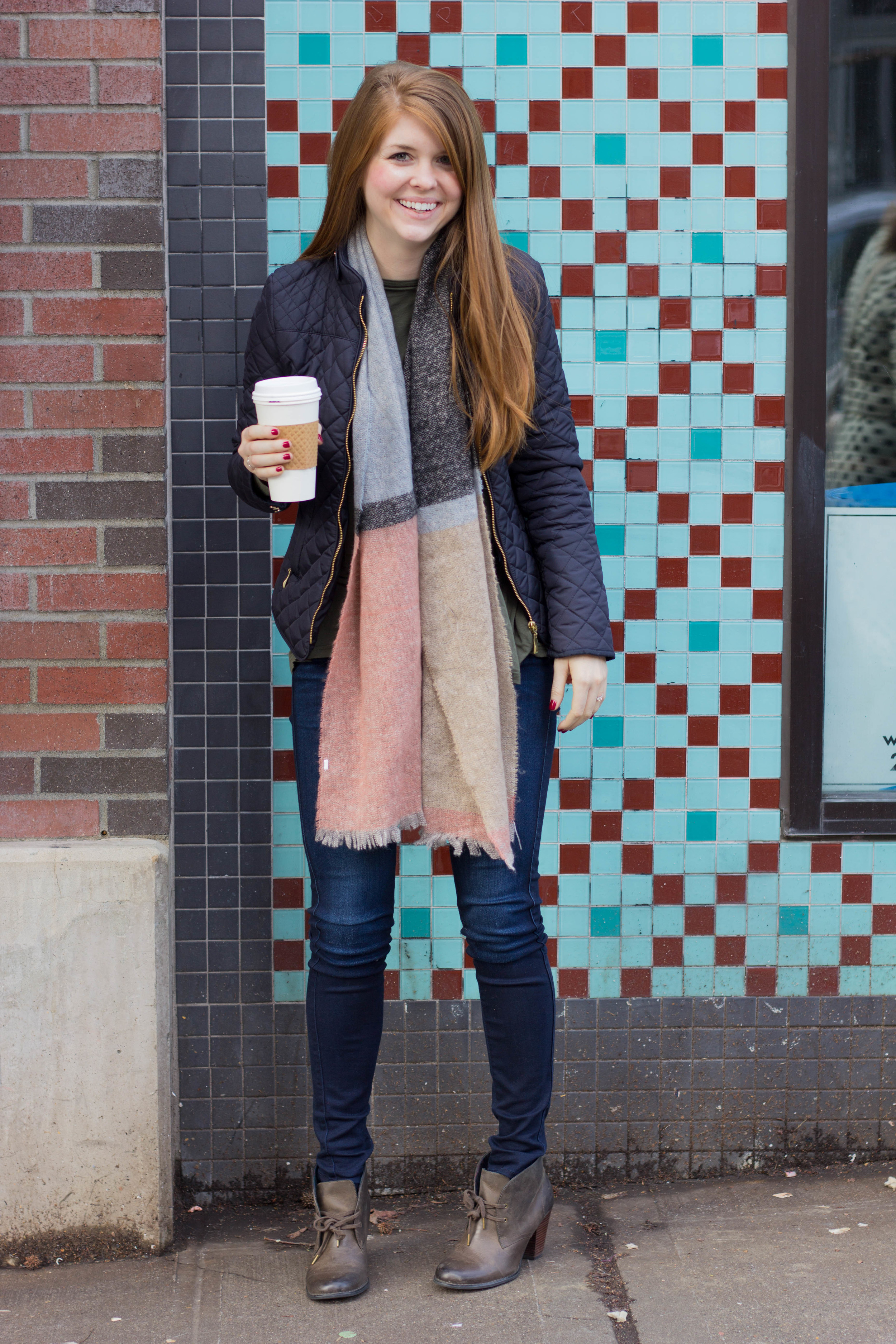 piko top, fidelity beleveder jeans, indigo by clars booties, quilted jacket, stumptown roasters, seattle travel guide