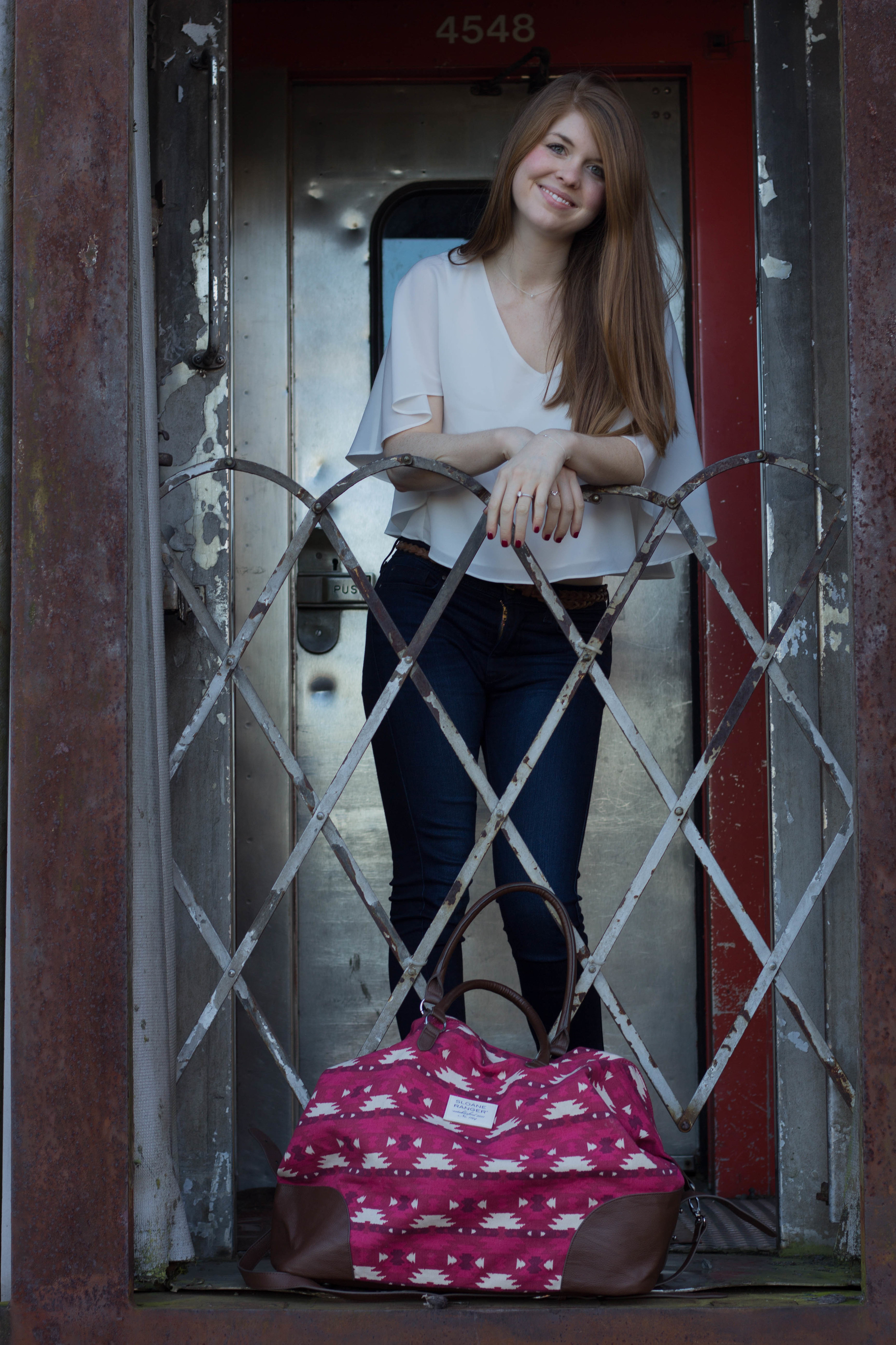 sloan ranger weekender, gentle fawn white cape top, fidelity belvedere jeans, trains, falls city, washington, seattle