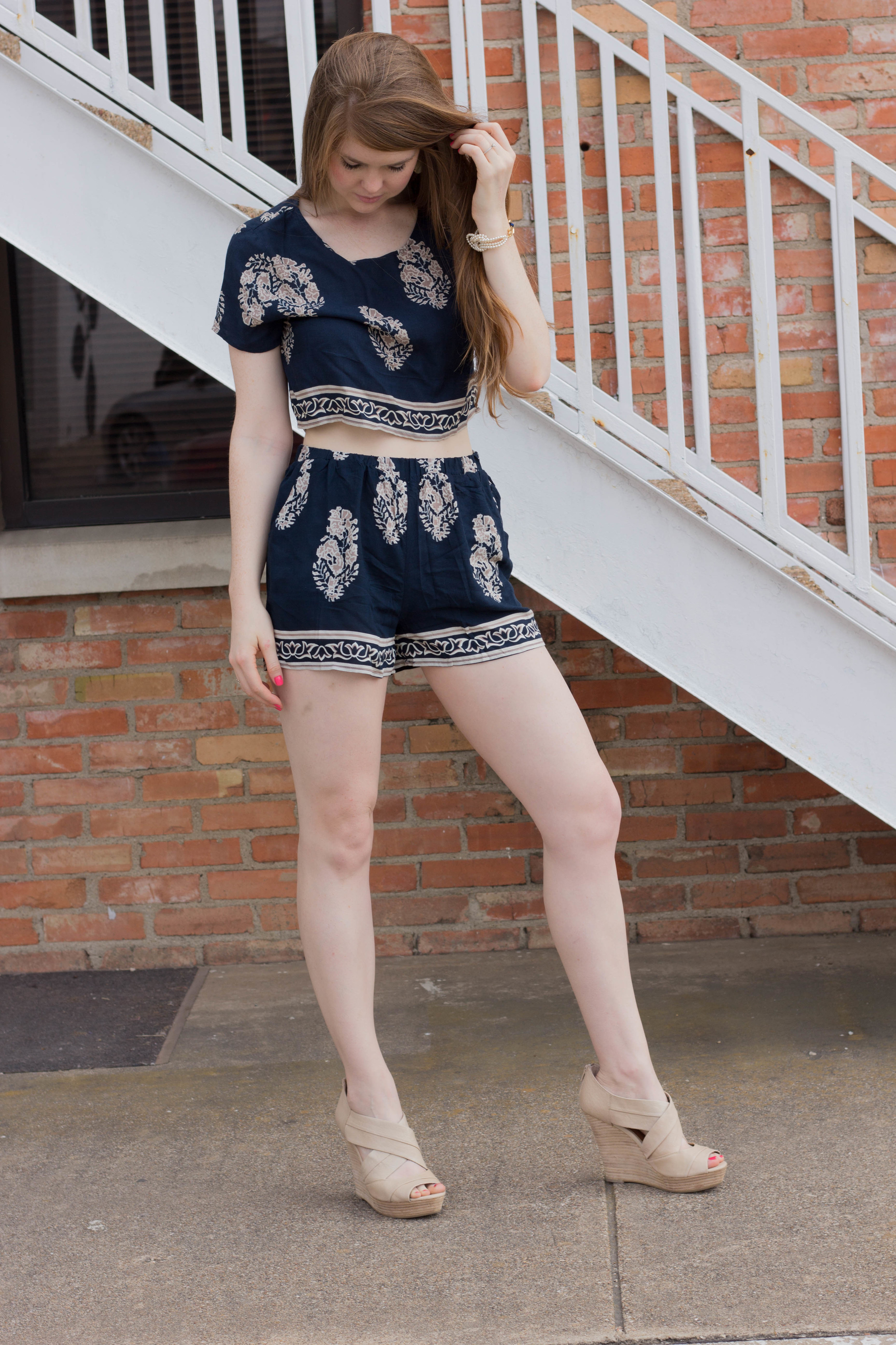 latiste by amy navy floral paisley two piece set, shopriffraff, seychelles wedges