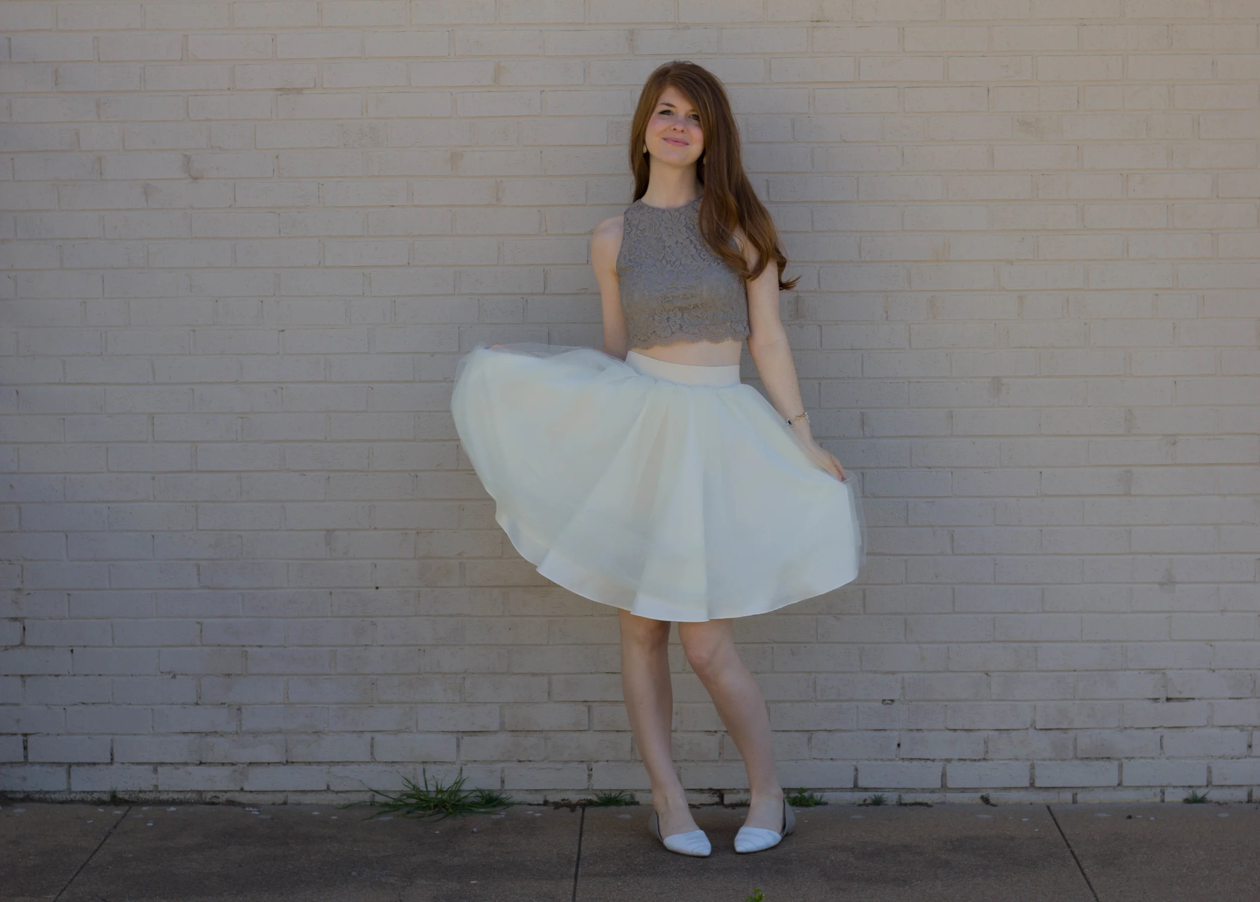 bliss tulle cream skirt, show me your mumu elizabeth crop, BC Footwear Society Flat, Kiel James Patrick Pearl Bracelet