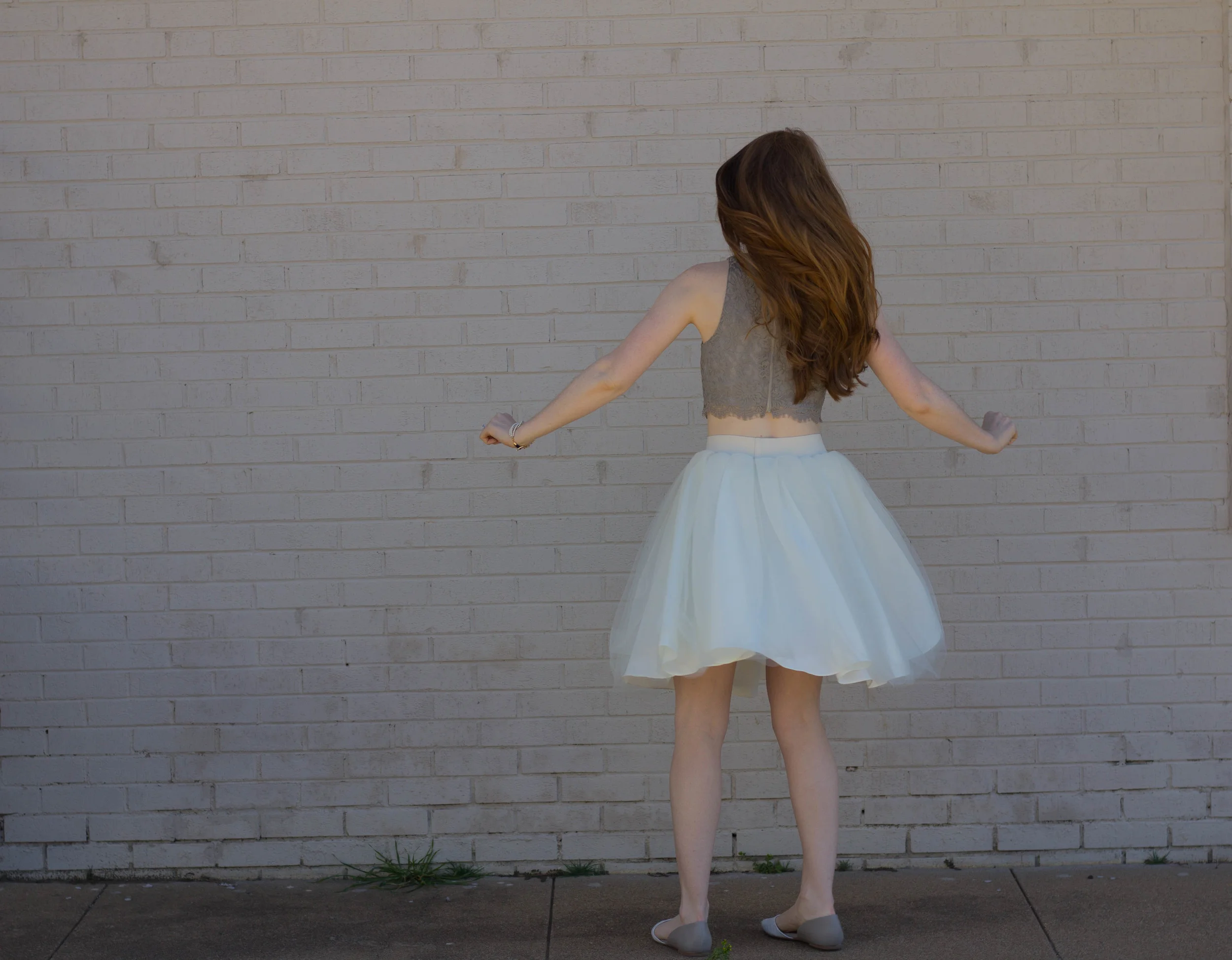 bliss tulle cream skirt, show me your mumu elizabeth crop, BC Footwear Society Flat, Kiel James Patrick Pearl Bracelet