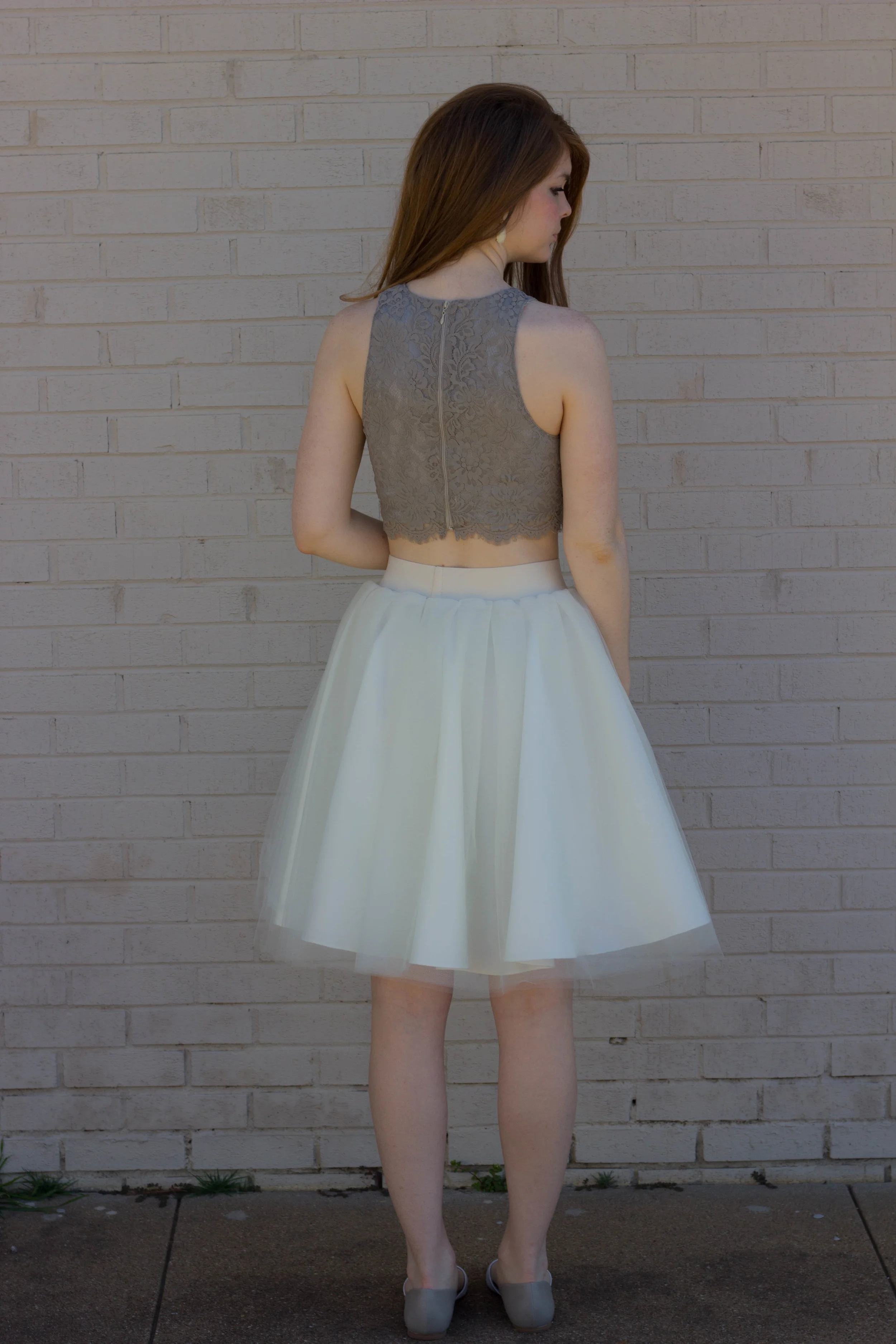 bliss tulle cream skirt, show me your mumu elizabeth crop, BC Footwear Society Flat, Kiel James Patrick Pearl Bracelet