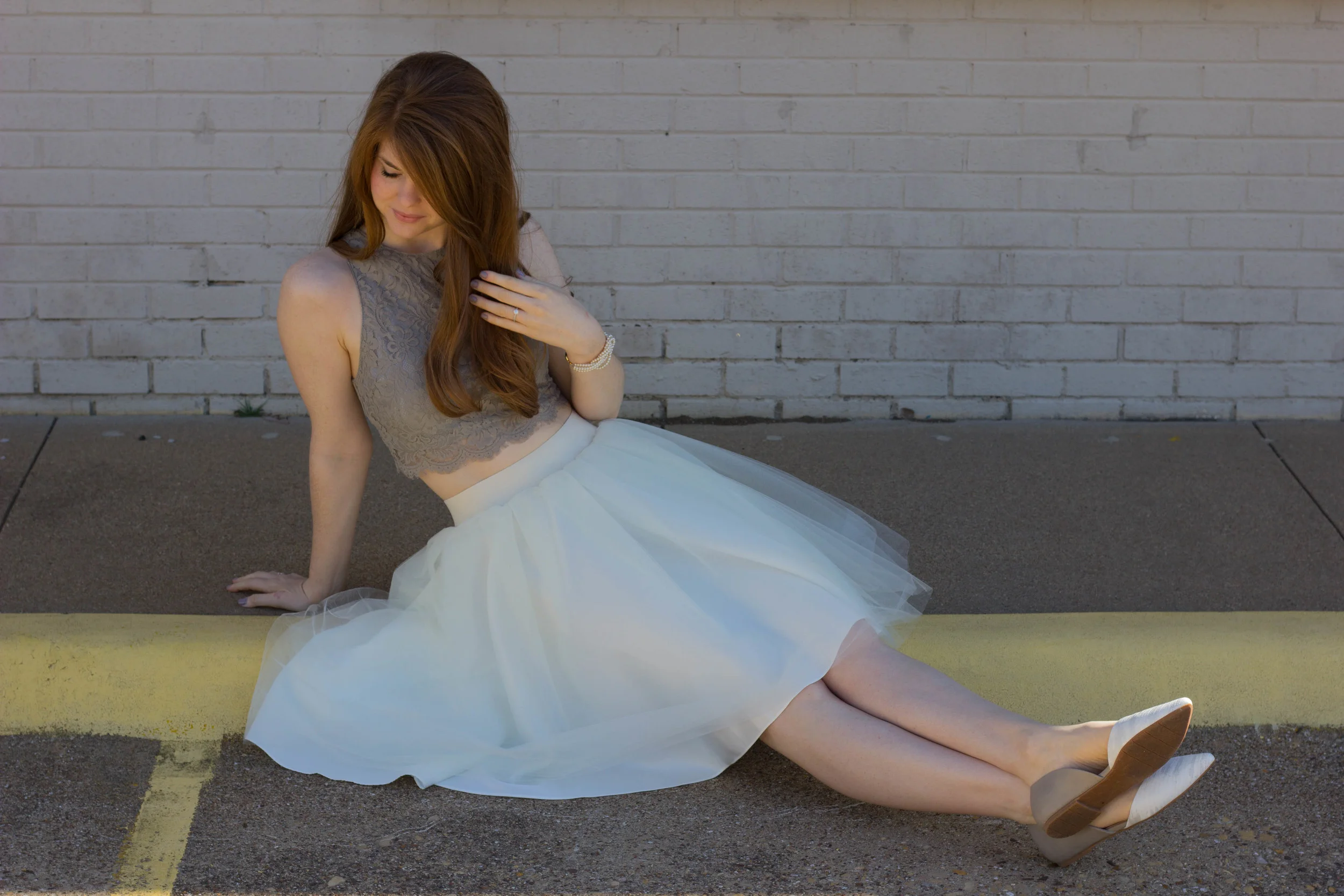 bliss tulle cream skirt, show me your mumu elizabeth crop, BC Footwear Society Flat, Kiel James Patrick Pearl Bracelet