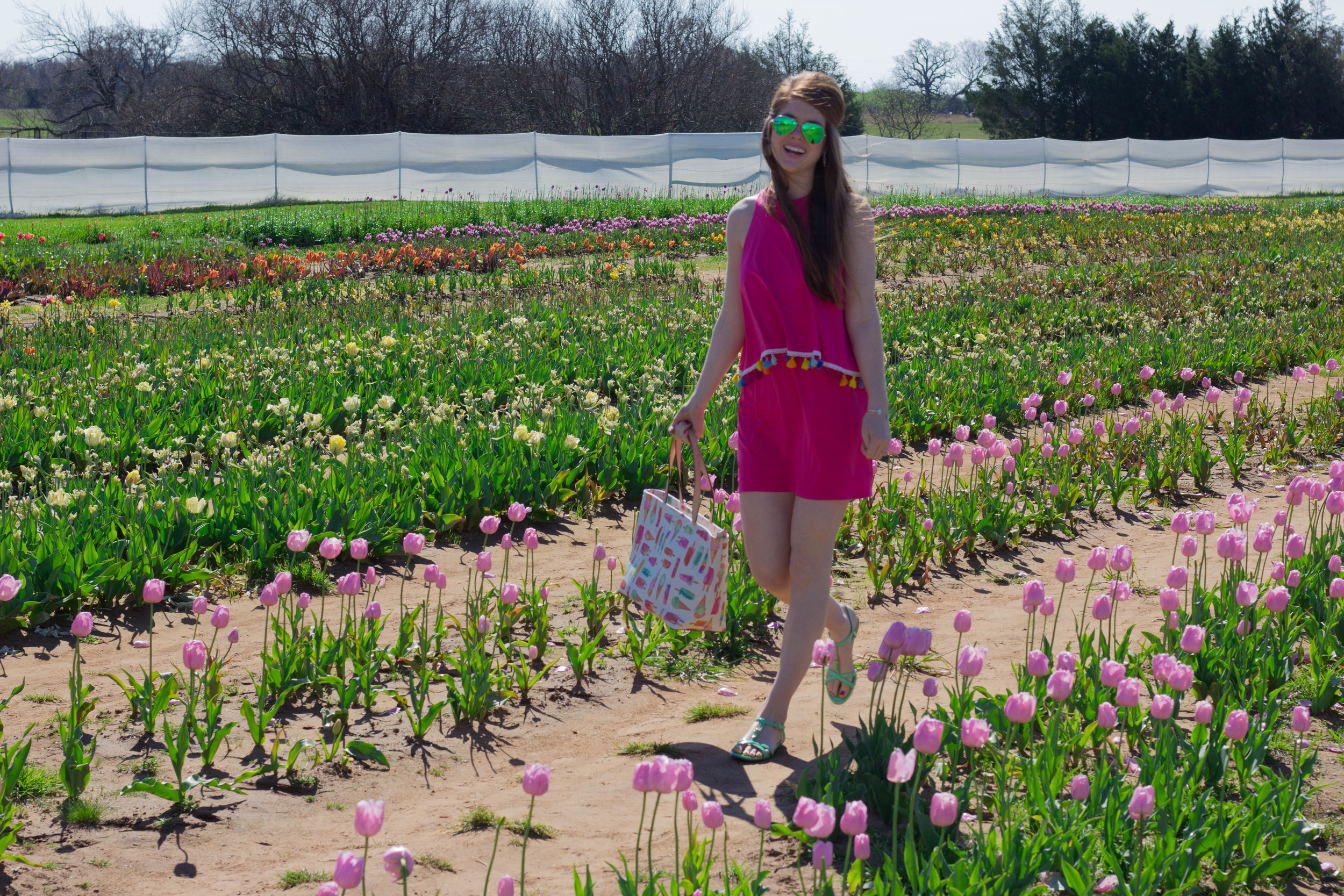 texas tulips pilot point, easter sunday style,  judith march miles from nowhere dress, tassels, trends, kendra scott earrings, j crew sandals