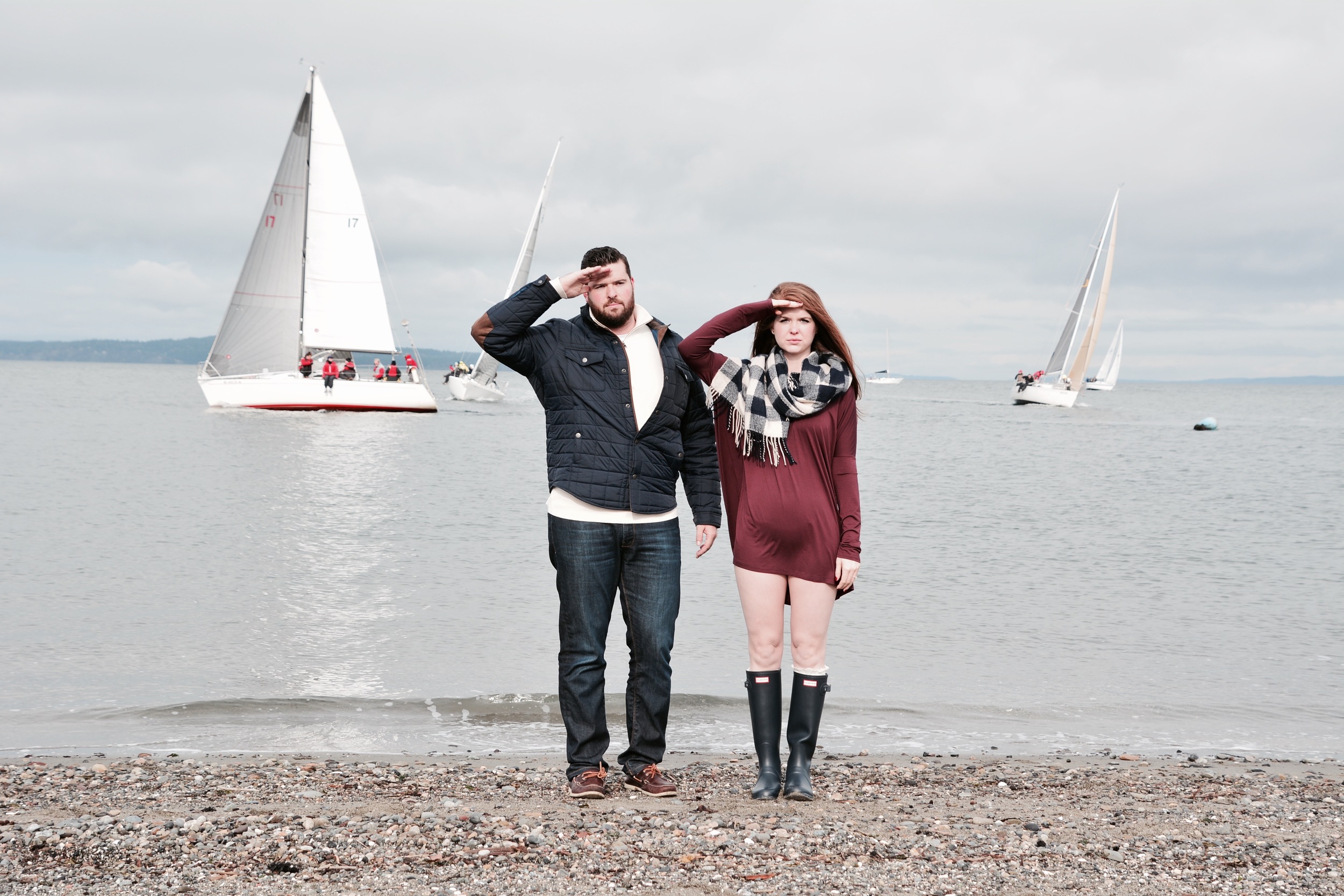 heidi lockhart somes photography, discovery park, seattle, washington, engagement photos, navy gingham scarf, who to use for save the dates, minted, navy hunter boots