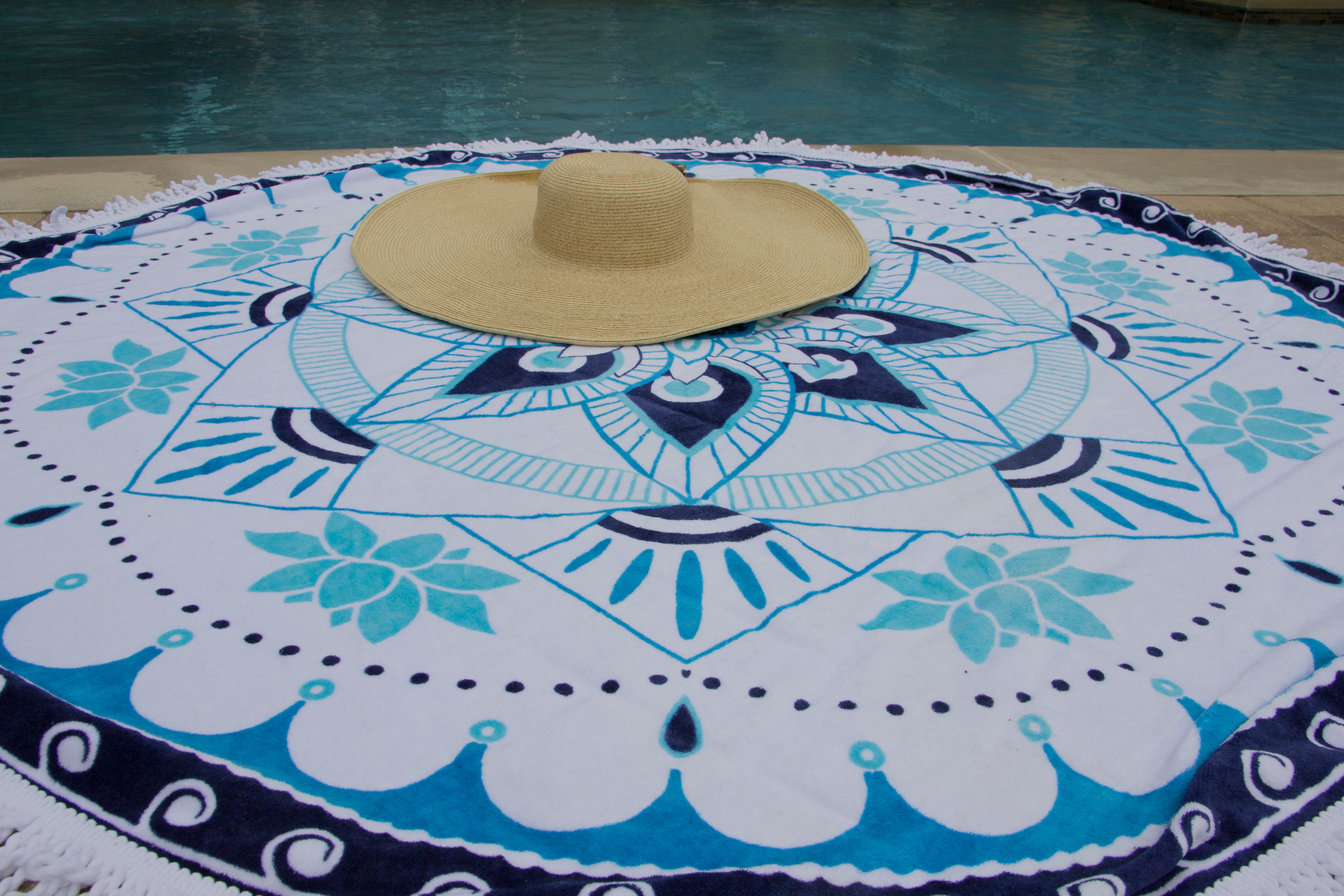 circle beach towel, round beach towel, epoch collective, australia, aquatic lotus, nofomo, target xhileration bikini, pool style