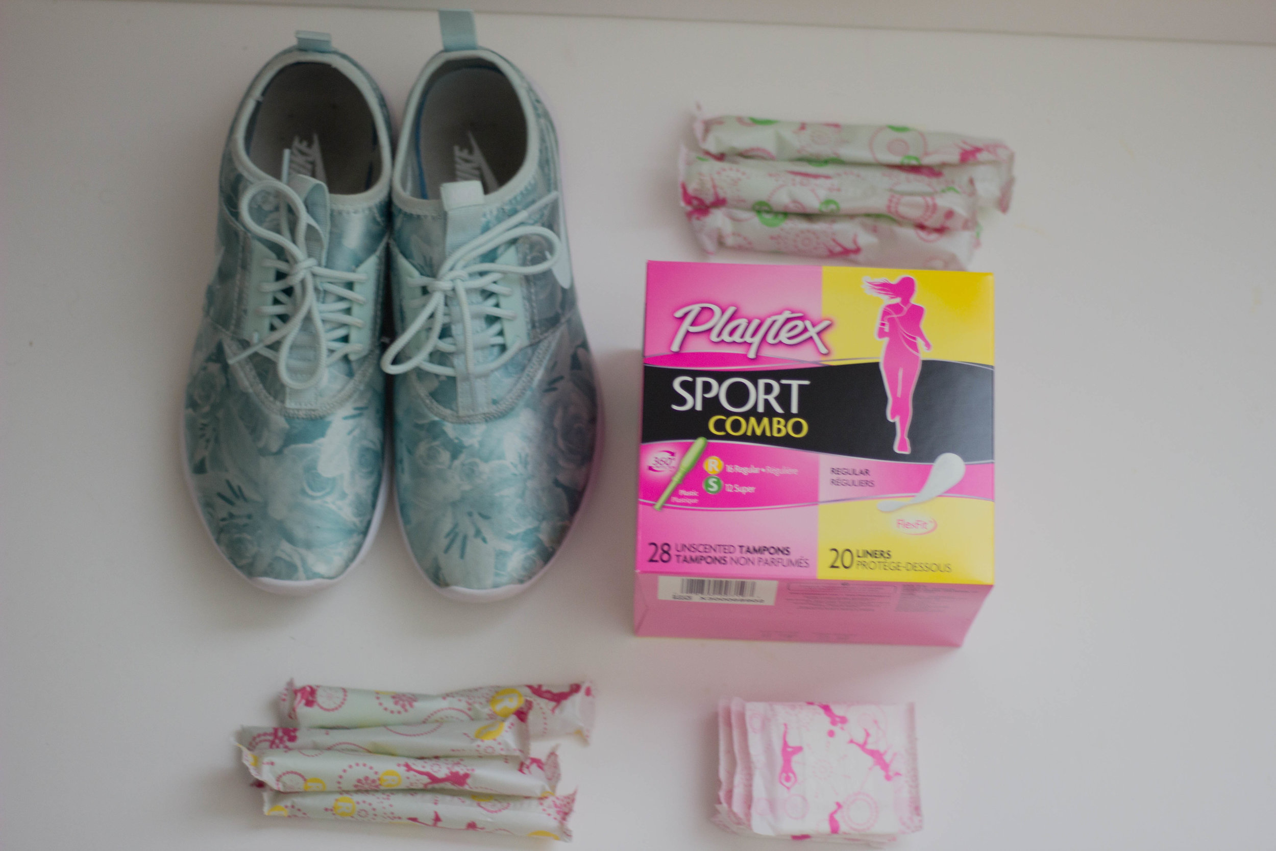 playtex sport compo pack, tampon, how to not let periods cramp your style, nike juvenate fiberglass tennis shoes