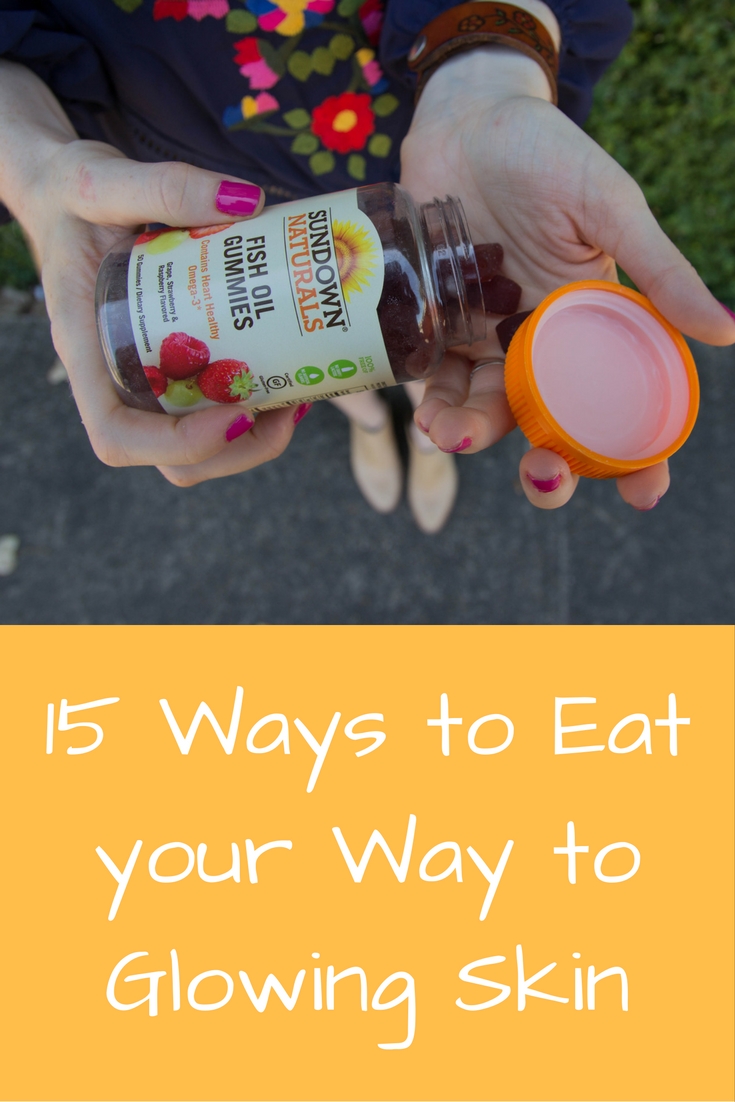 15 Ways to eat your way to glowing skin, sundown naturals, fish oil benefits, should i take fish oil, supplements, revolve dress, kendra scott, dolce vita haku bootie, cuyana gold small carryall