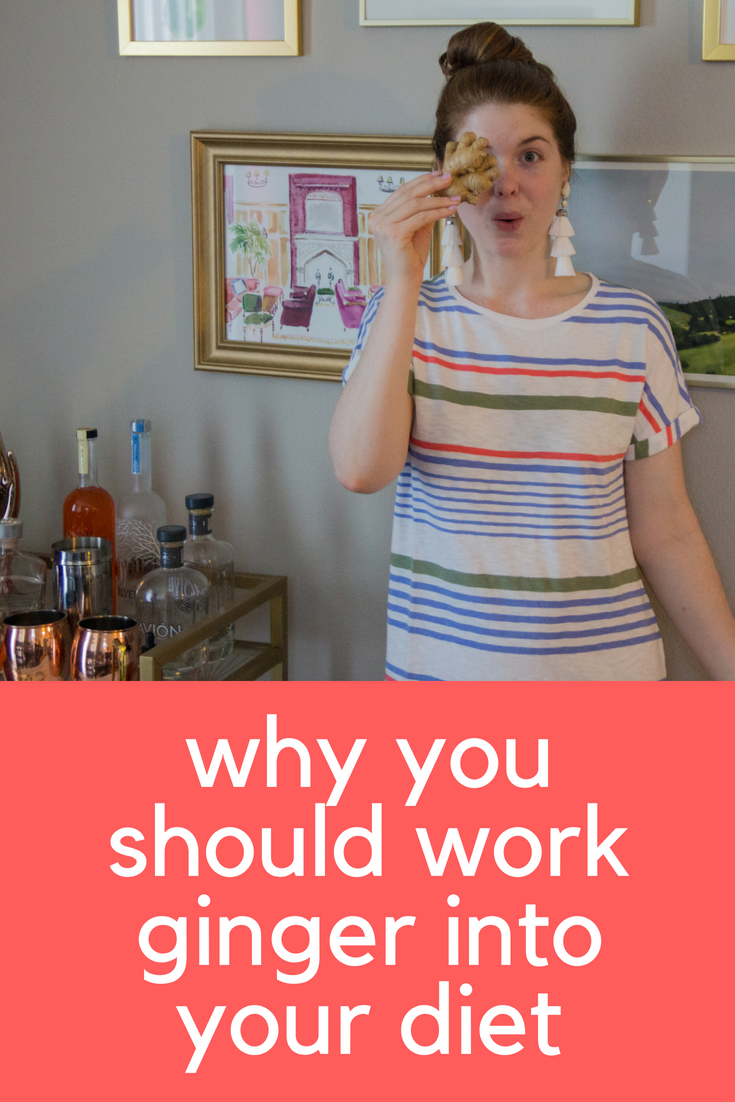why you should work ginger into your diet, benefits of ginger, benefits of eating ginger, kendra scott diane earrings, lou and grey stripewash t-shirt dress