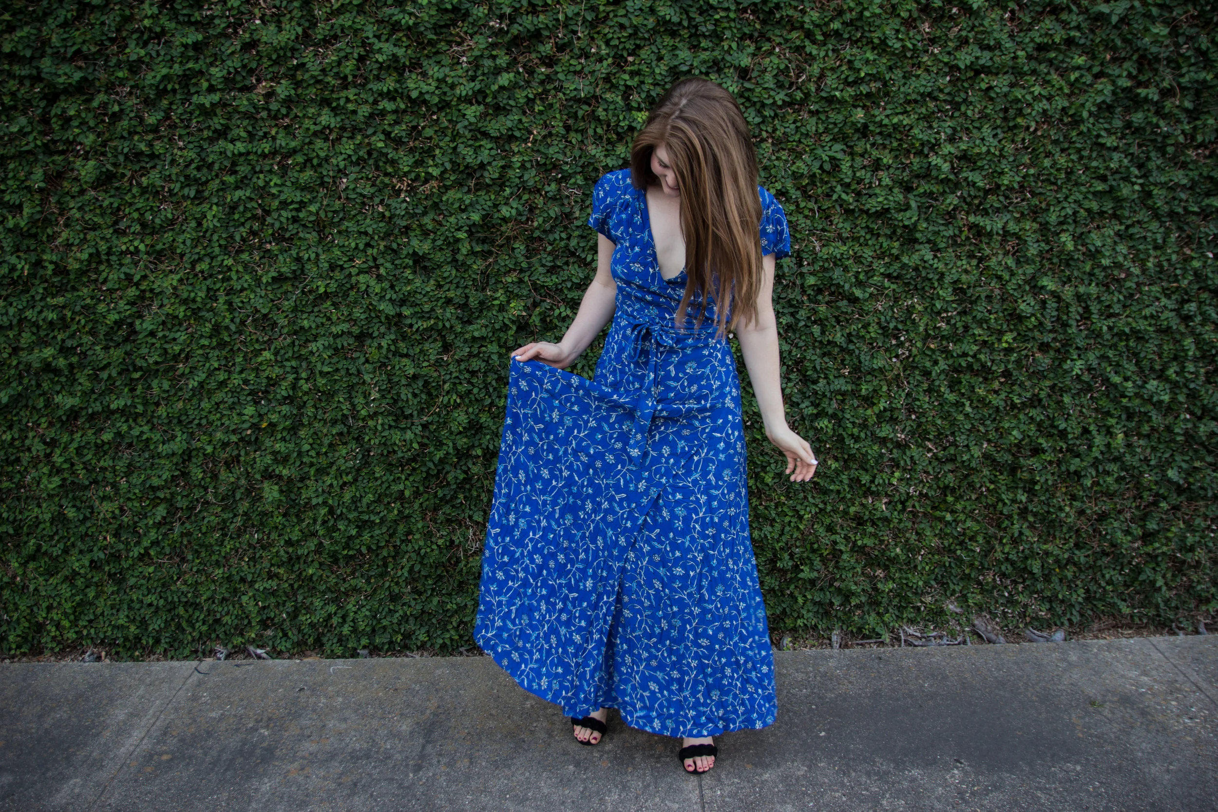 amuse society summer safari dress in blue coast, rebecca minkoff candace block heel, baublebar parisian feather earrings, lawless soft matte lipstick in brad, memorial day weekend sales, blue floral wrap maxi dress