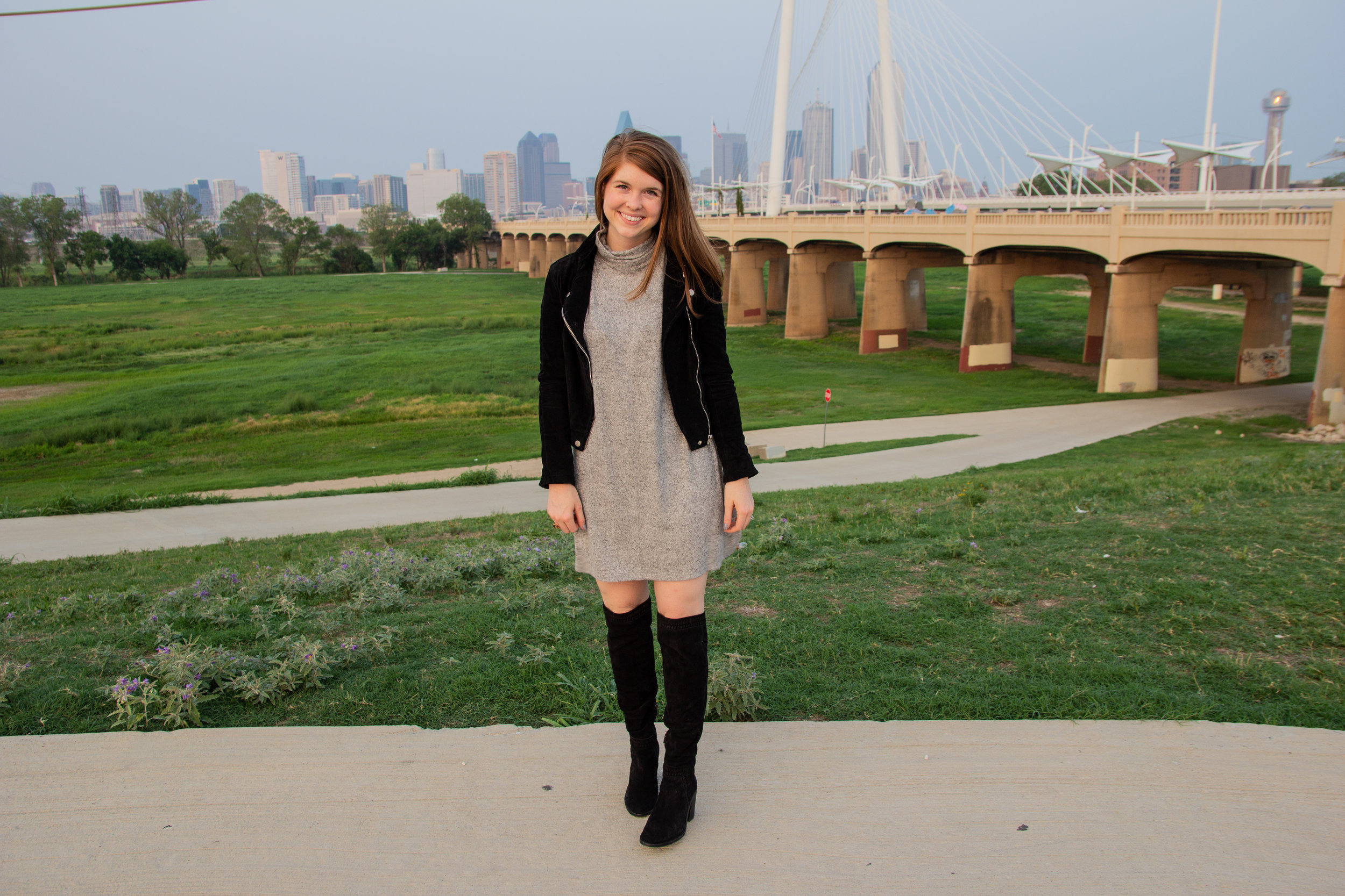 the art of versatility, easy chic, lments of style, ellespann, fall style, fall outfit inspo, aerie plush turtleneck dress, blanknyc suede moto jacket, black suede over the knee boots, dallas blogger