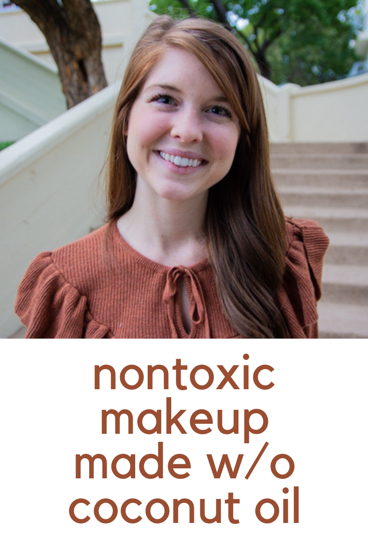 nontoxic makeup made without Coconut oil, cruelty-free makeup, makeup that won't clog your pours, madewell button front denim skirt, rebecca minkoff galyn mules, madewell ruffle sweater