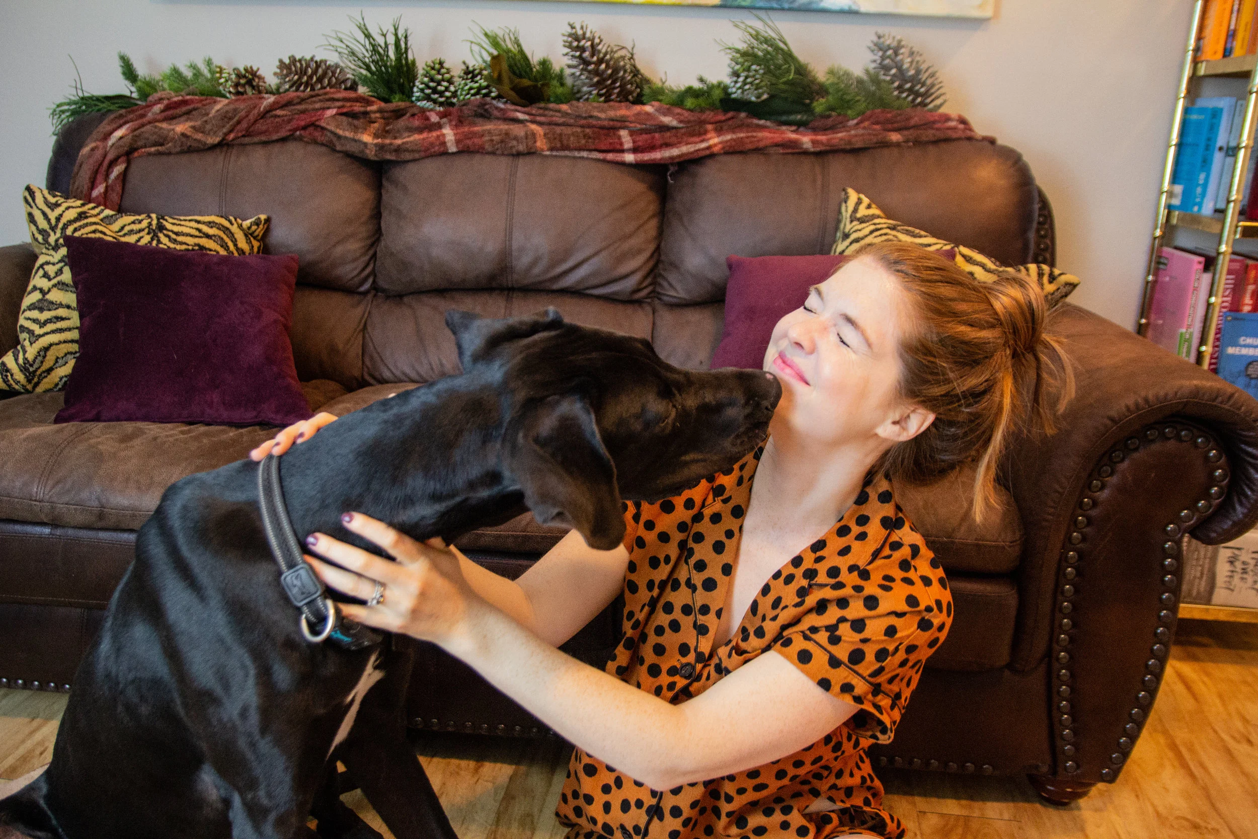 pupdate, great dane puppy, great dane tips, madewell leopard spot flannel pajamas