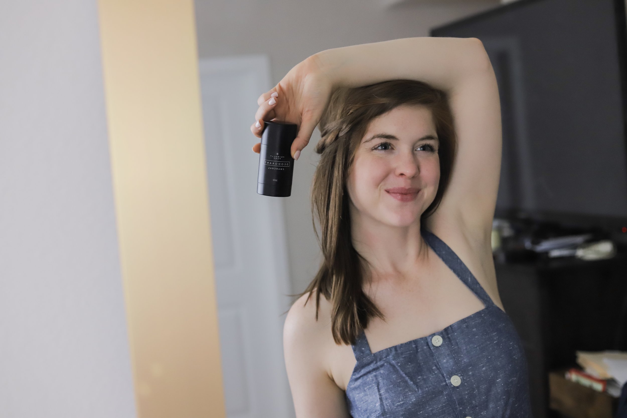 natural charcoal deodorant, primally pure, discount code, nontoxic, cruelty free, activated charcoal. madewell chambray dress