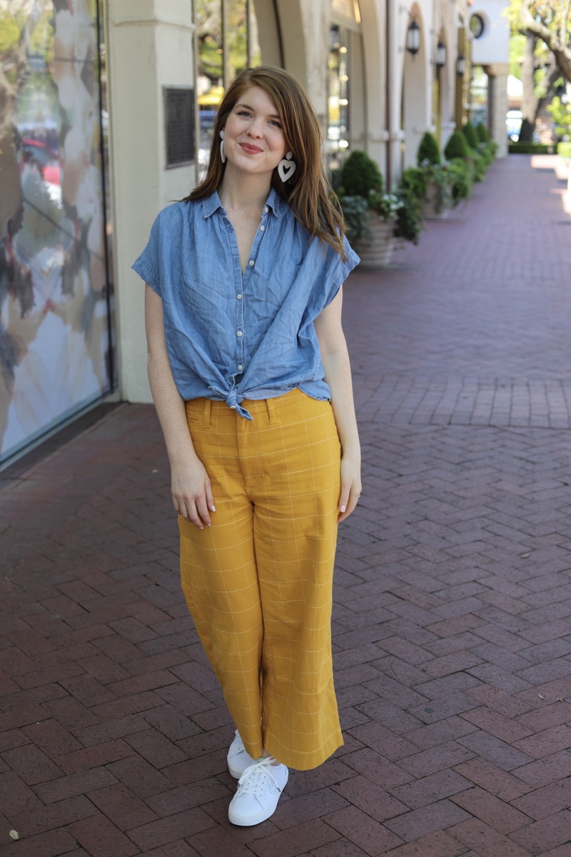 Madewell Emmett Windowpane Crop Wide Leg Pants, the art of versatility, yellow pants styled 3 ways, how to wear yellow pants,