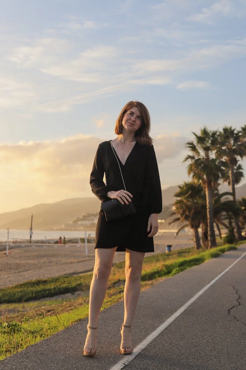 black long sleeve dress, lments of style, santa monica, will roger state park beach, madewell wrap dress sale, la blogger, los angeles