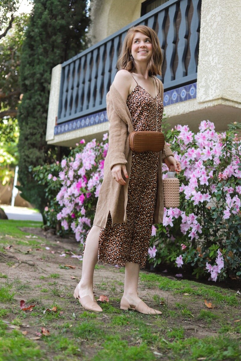 how to know when it's time to move on from your current company, leave your job, lments of style, ellemulenos, la blogger, leopard midi dress, work style, bkr spiked nude water bottle, senreve coda belt bag