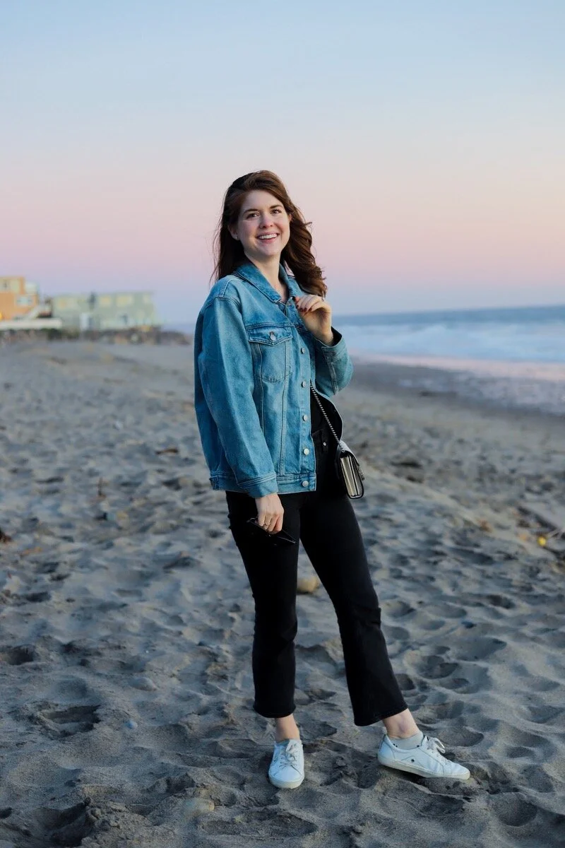 lments of style, la blogger, oversized denim jacket, madewell oversized trucker jean jacket, fair trade factory, better cotton initiative, malibu
