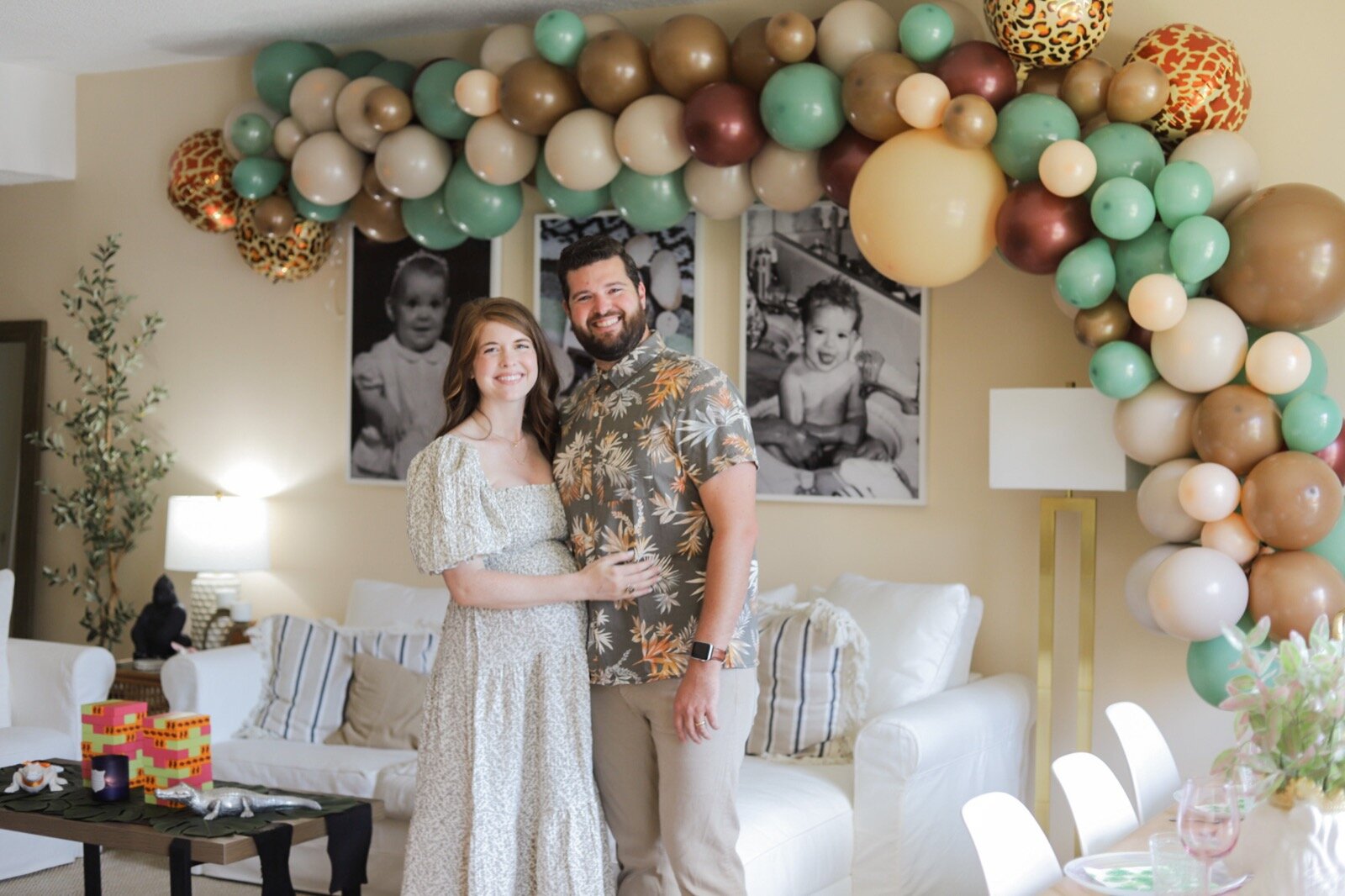 "Land Before Twins" Jungle Baby Shower Theme, twin baby shower theme, baby shower inspo, safari, wildlife, baby shower ideas, personal details, lments of style, la blogger, nothing fits but kiko dress in ichika print