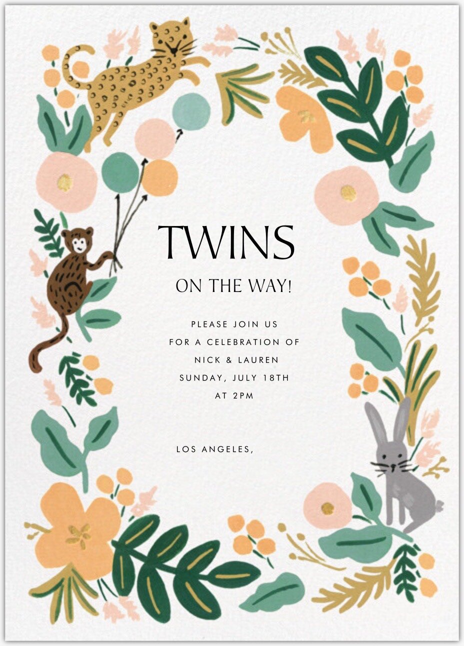 paperless post, "Land Before Twins" Jungle Baby Shower Theme, twin baby shower theme, baby shower inspo, safari, wildlife, baby shower ideas, personal details, lments of style, la blogger, nothgin fits but kiko dress in ichika print