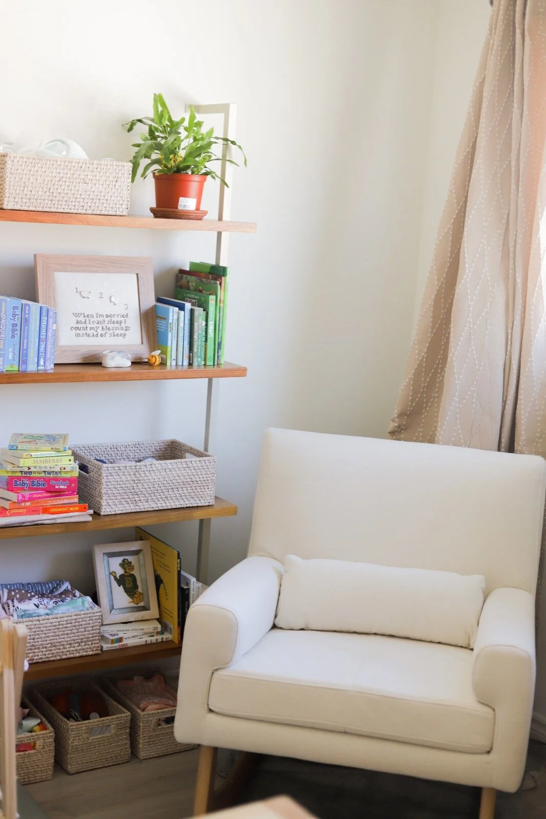 boy girl twin nursery reveal, green neutrals wood baby nursery reveal inspiration inspo, small la apartment nursery, di di twins, nursery works rocker glider chair wide enough for twins