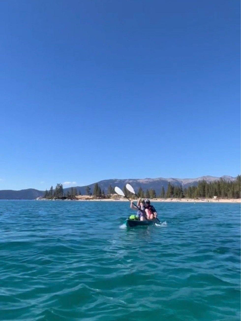 group trip to south lake tahoe, rnr vacation rentals, work from anywhere, remote work, long term rental, where to stay in south lake tahoe, friend trip, large cabins houses vacation rental, kayaking