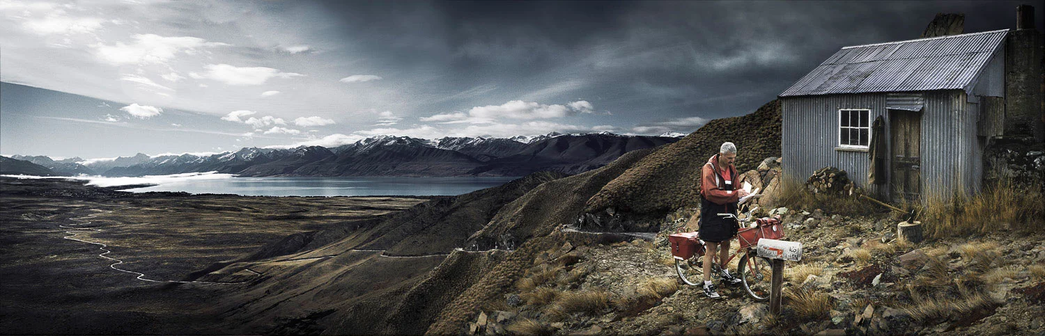 Postman delivering mail to a remote cabin