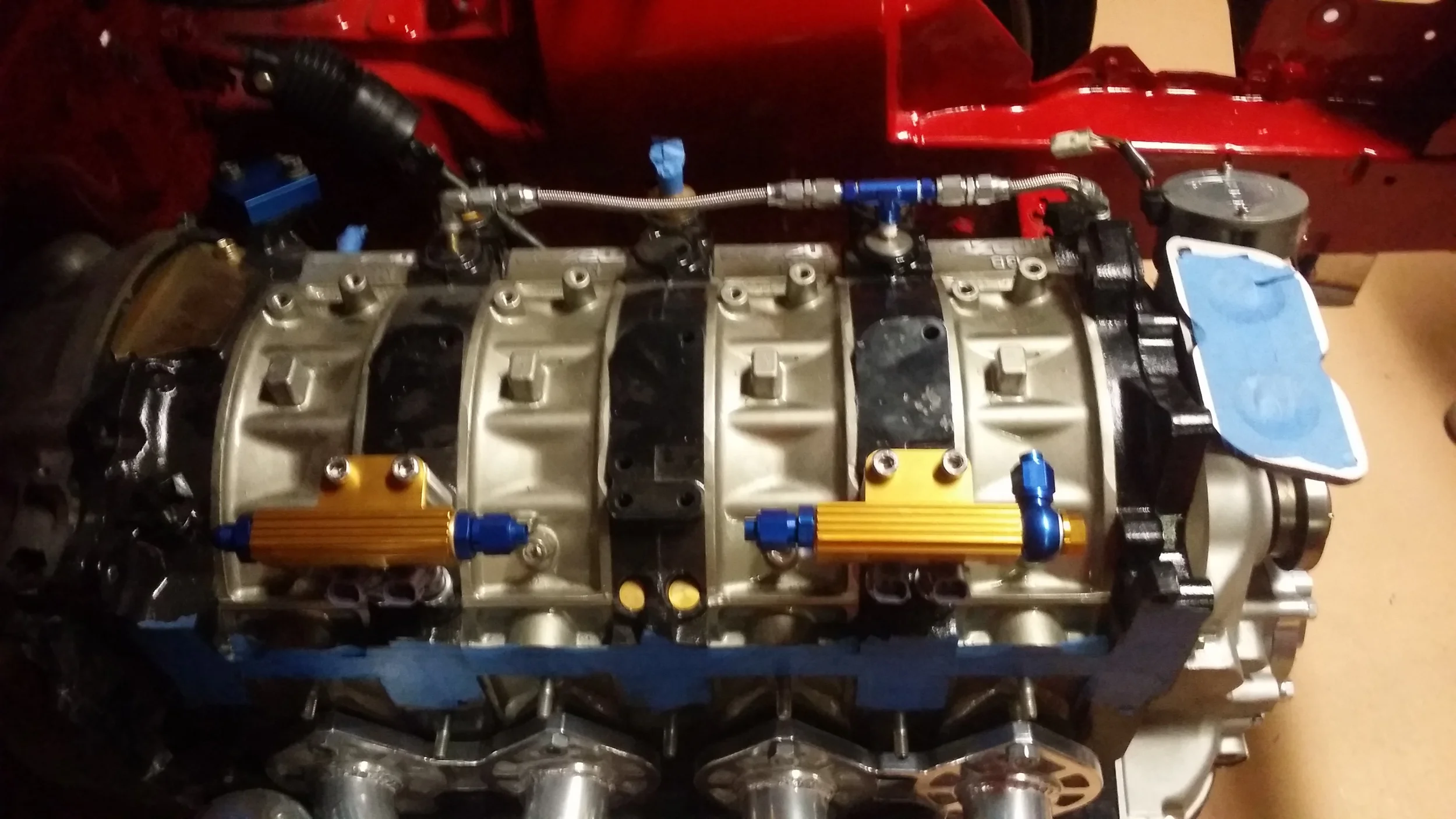 Two SARD Primary Fuel Rails installed with the newly ordered Russel fittings to mate each rail together.