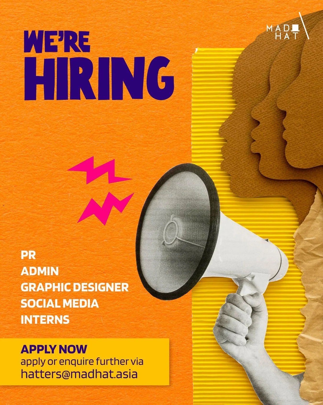 Calling all creatives, coordinators and communicators, we&rsquo;re hiring!

Email us. Link in bio. Pigeons accepted. 🕊️🎩

#madhatasia #hiring #socialmedia #pr #communications