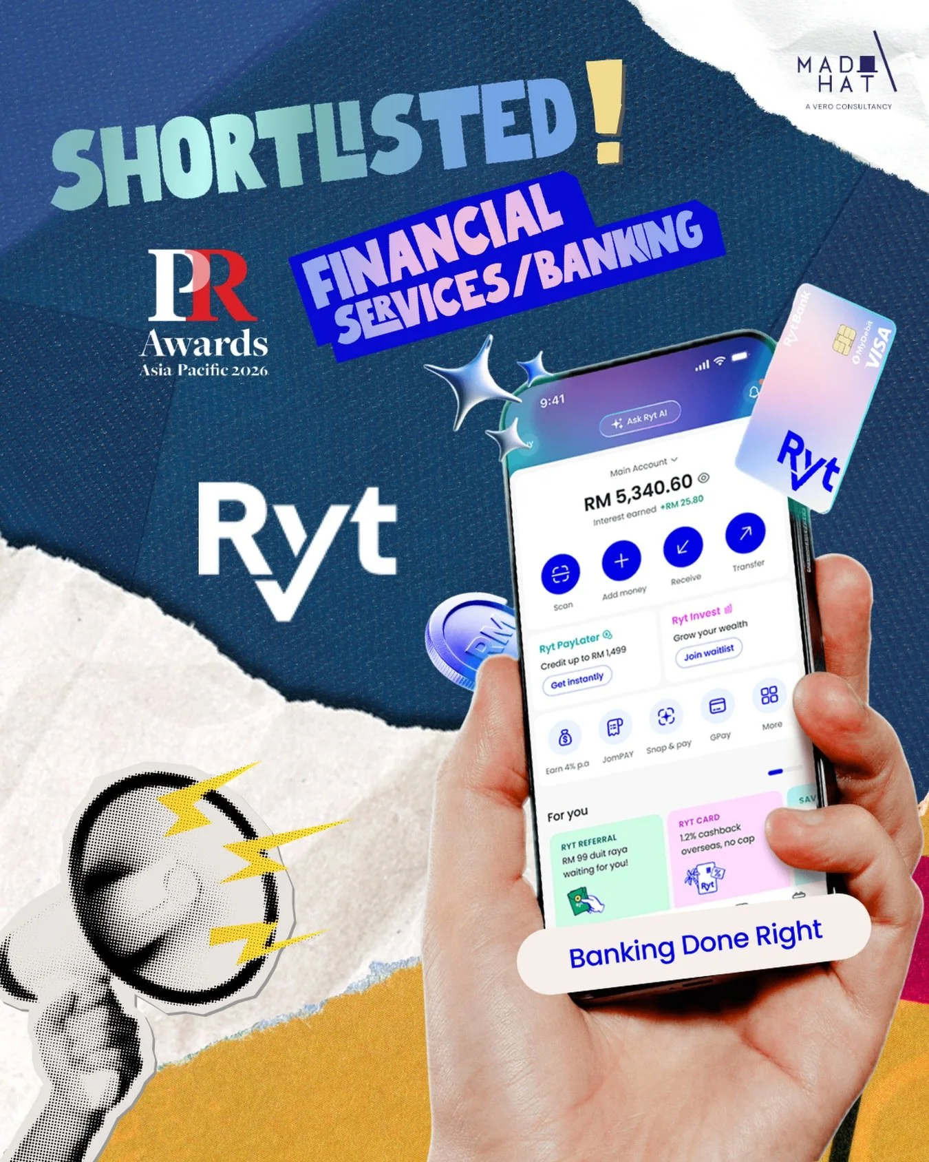 Proud moment for our MAD team 😉 shortlisted with Ryt Bank at PR Awards Asia Pacific 2026. 

#madhatasia #rytbank #prawardsasiapacific