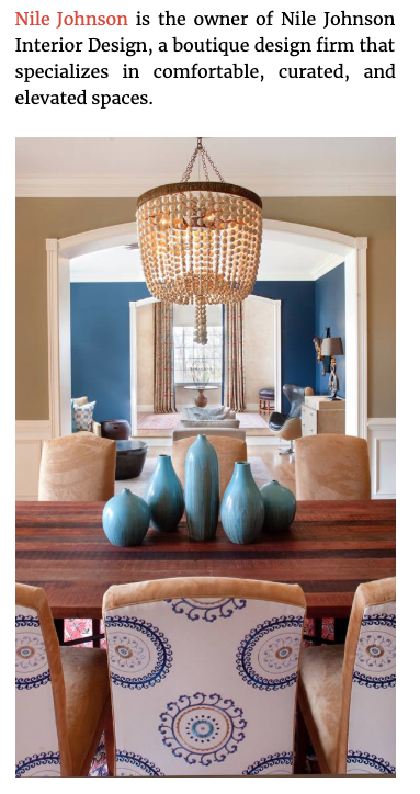 Press photo from Shoppe Black highlighting 12 Black Interior Designers You Should Know, featuring Nile Johnson.