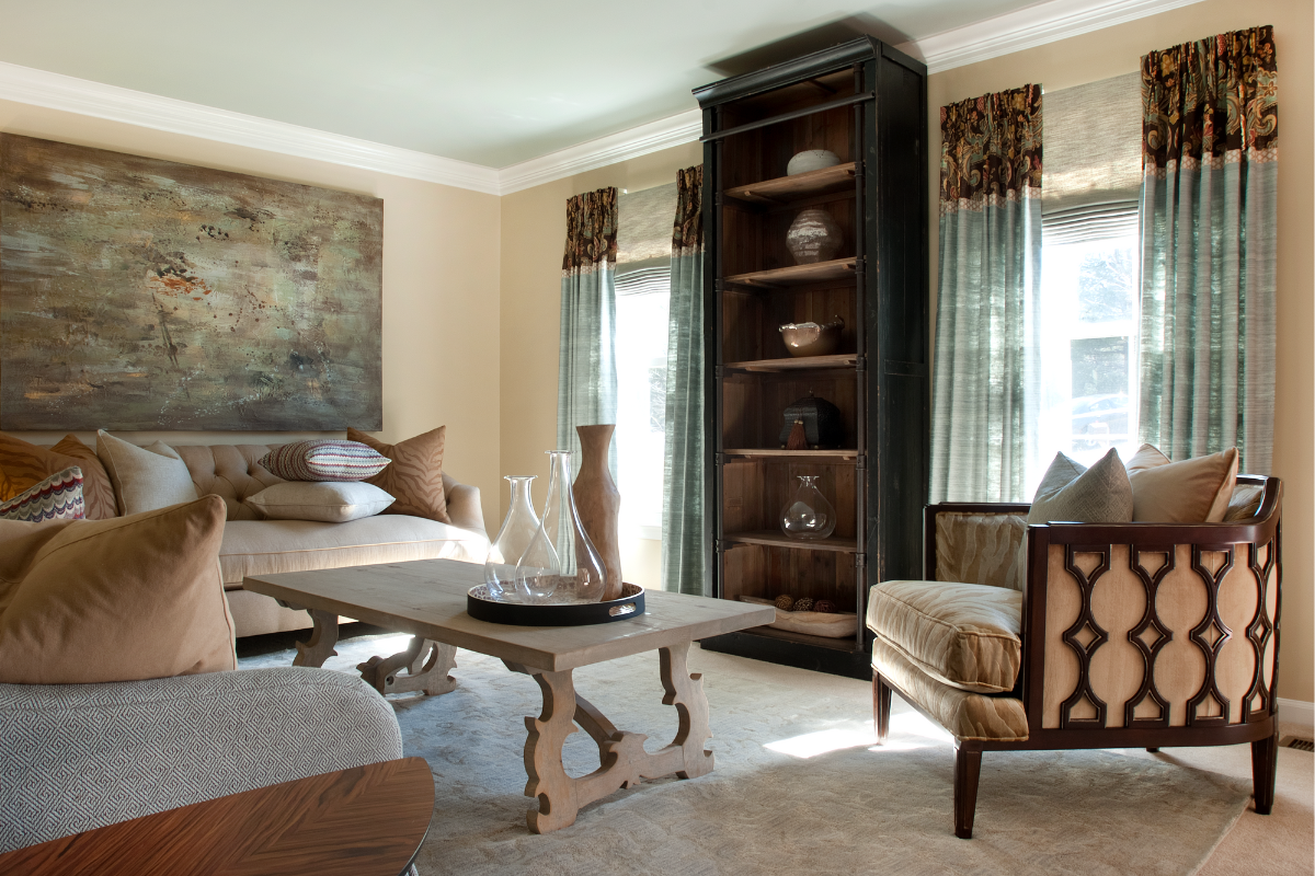 Refined living room designed by Nile Johnson Interior Design in Chadds Ford, PA