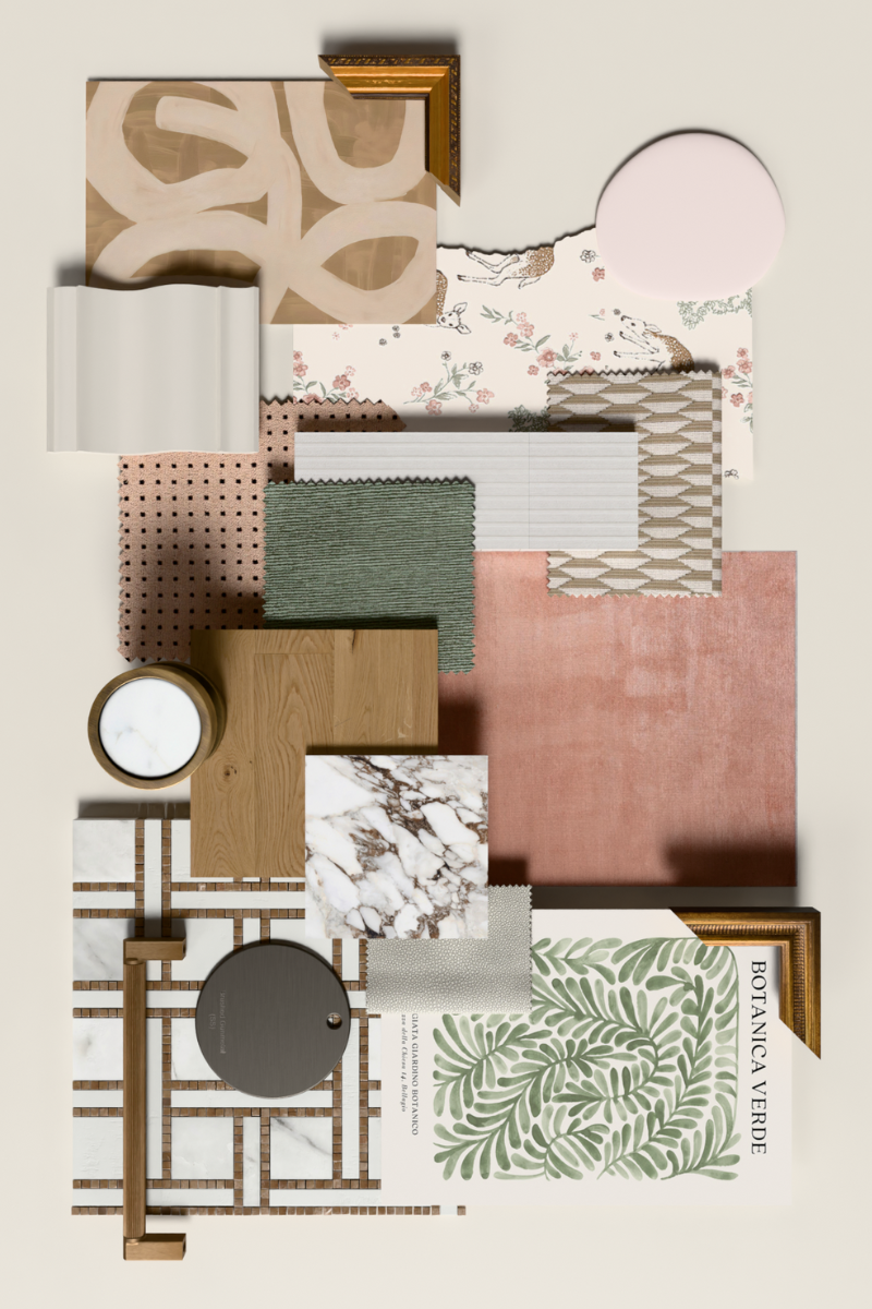 NJID virtual interior design board with materials, finishes, and curated furnishings for luxury online home design.