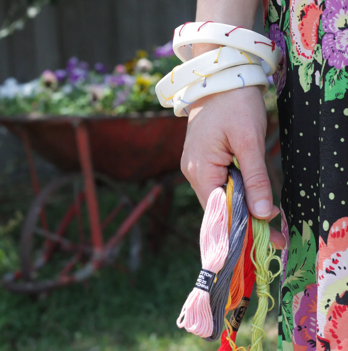 Embroidered porcelain bangles, 2014