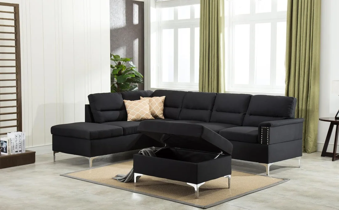Larry Black Sectional + Ottoman Set