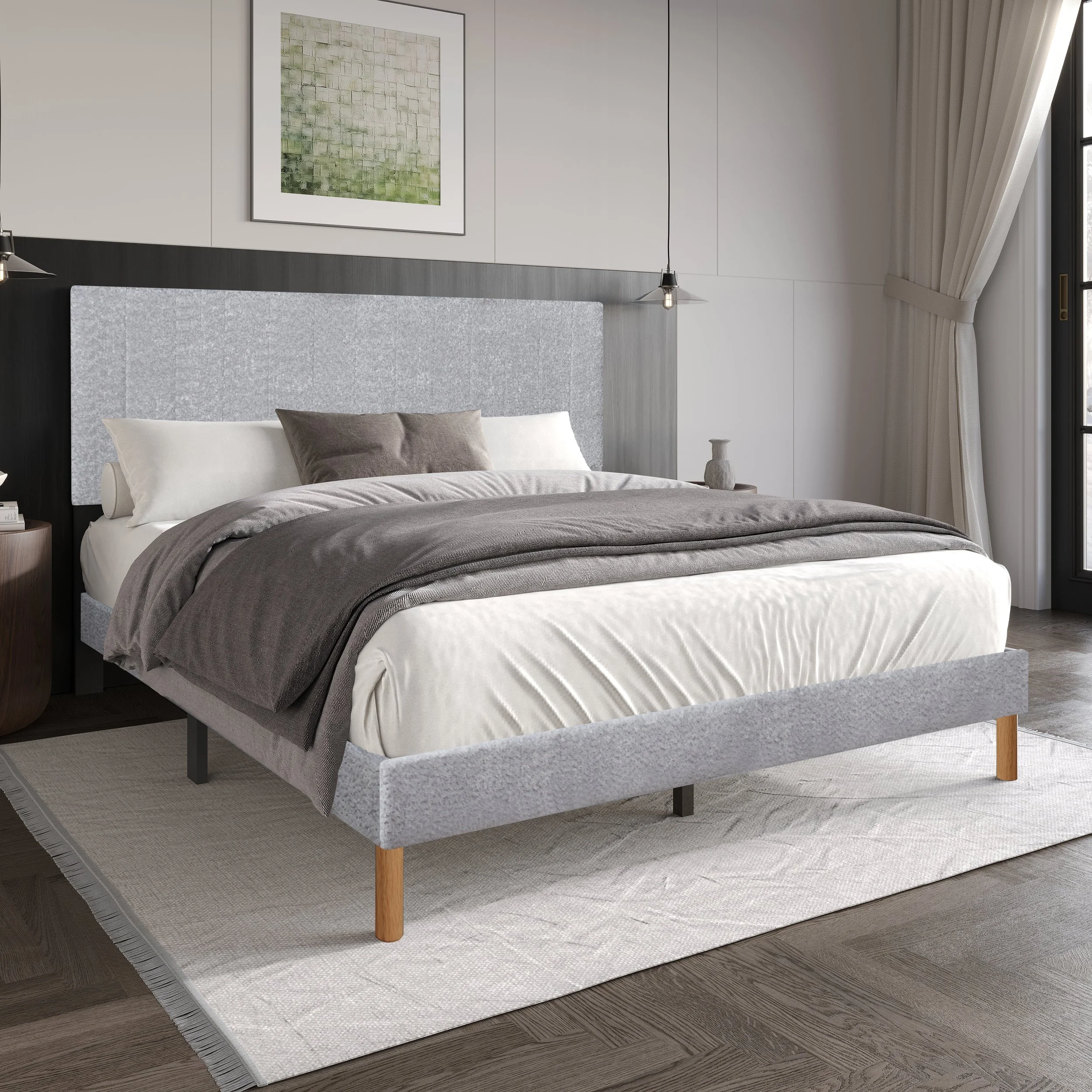 HH210 Light Gray Platform Bed - Twin, Full