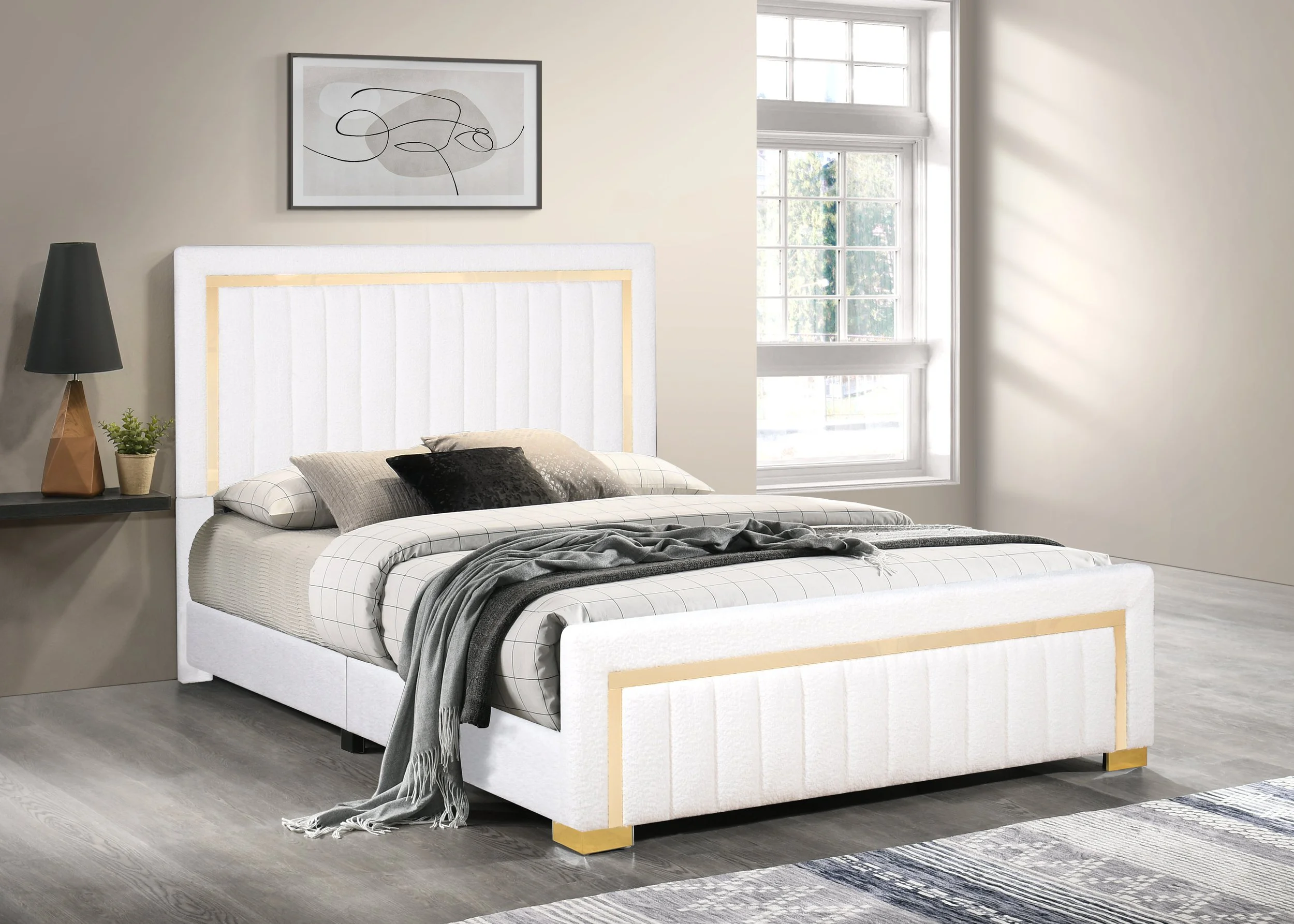 HH830 Off-White Boucle Bed - Twin, Full, King