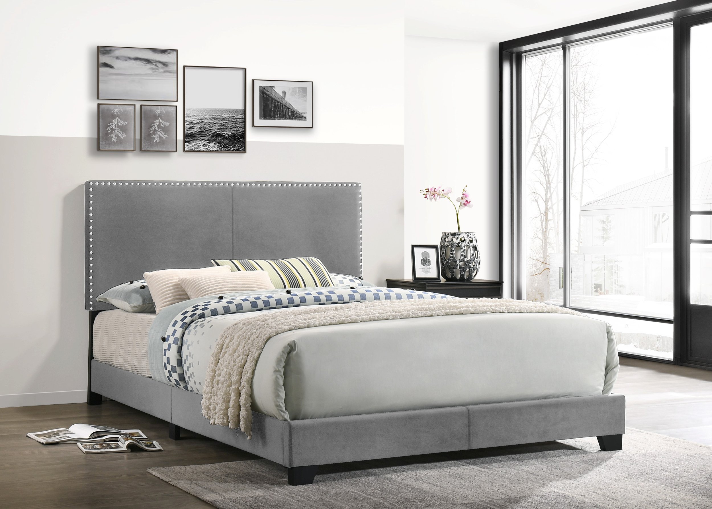 HH530 Grey Velvet Bed - Full