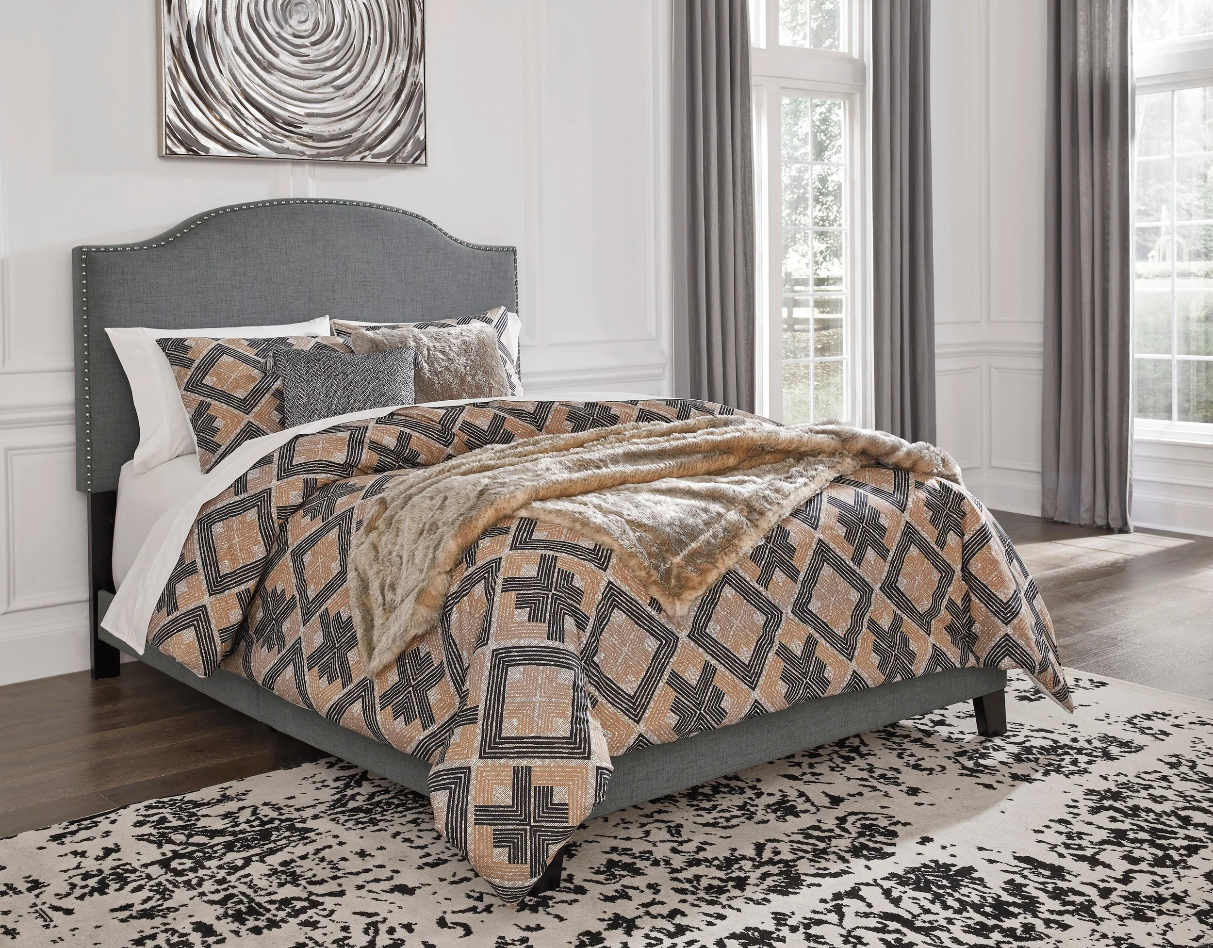 B100 Grey Linen Platform Bed - Queen, King