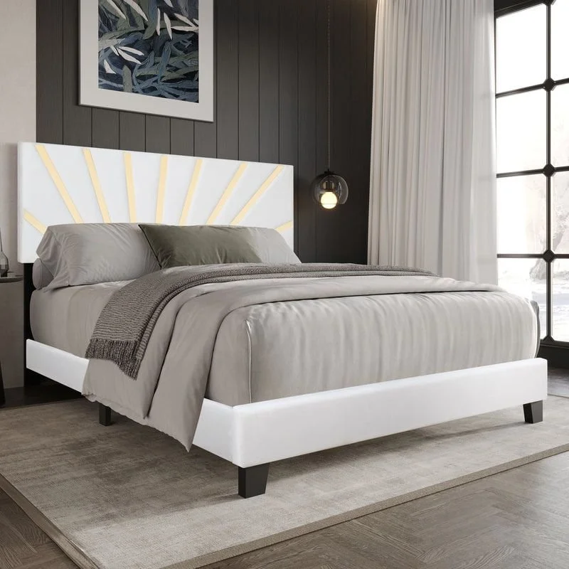 Nico White Velvet Platform Bed - Queen, King