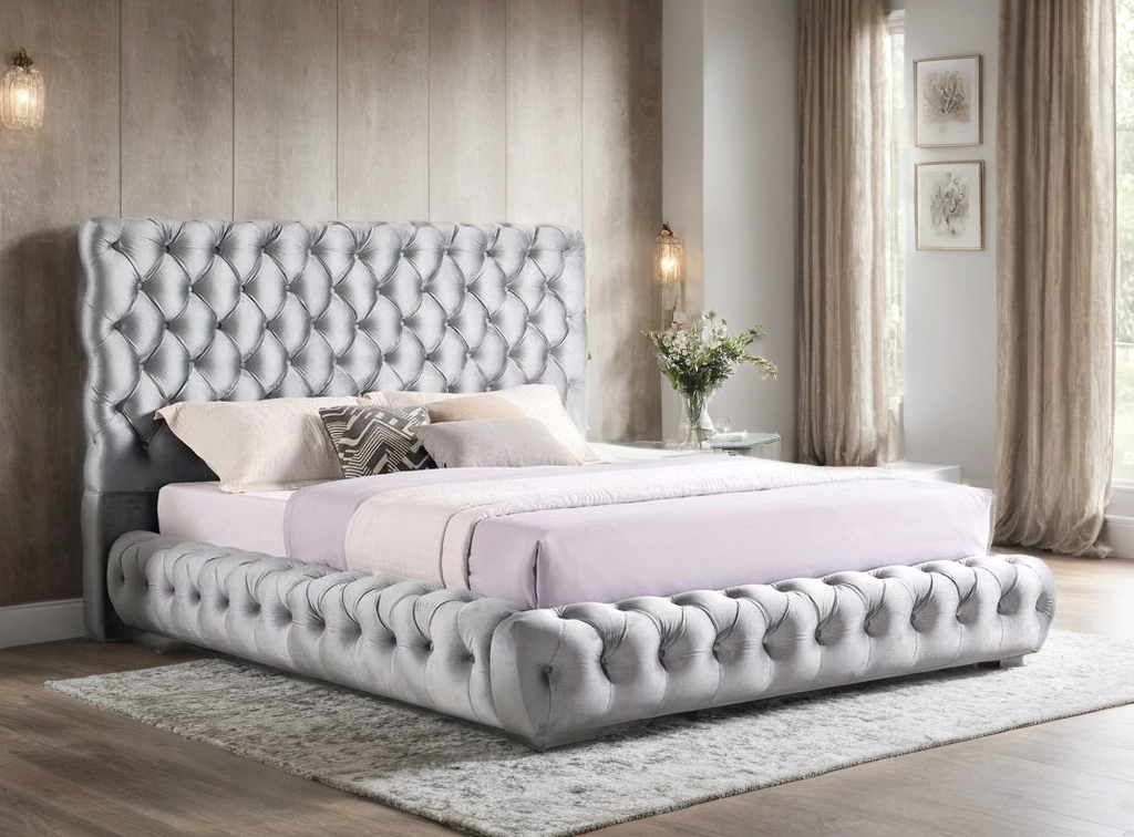 Dream Gray Velvet Platform Bed - Queen, King